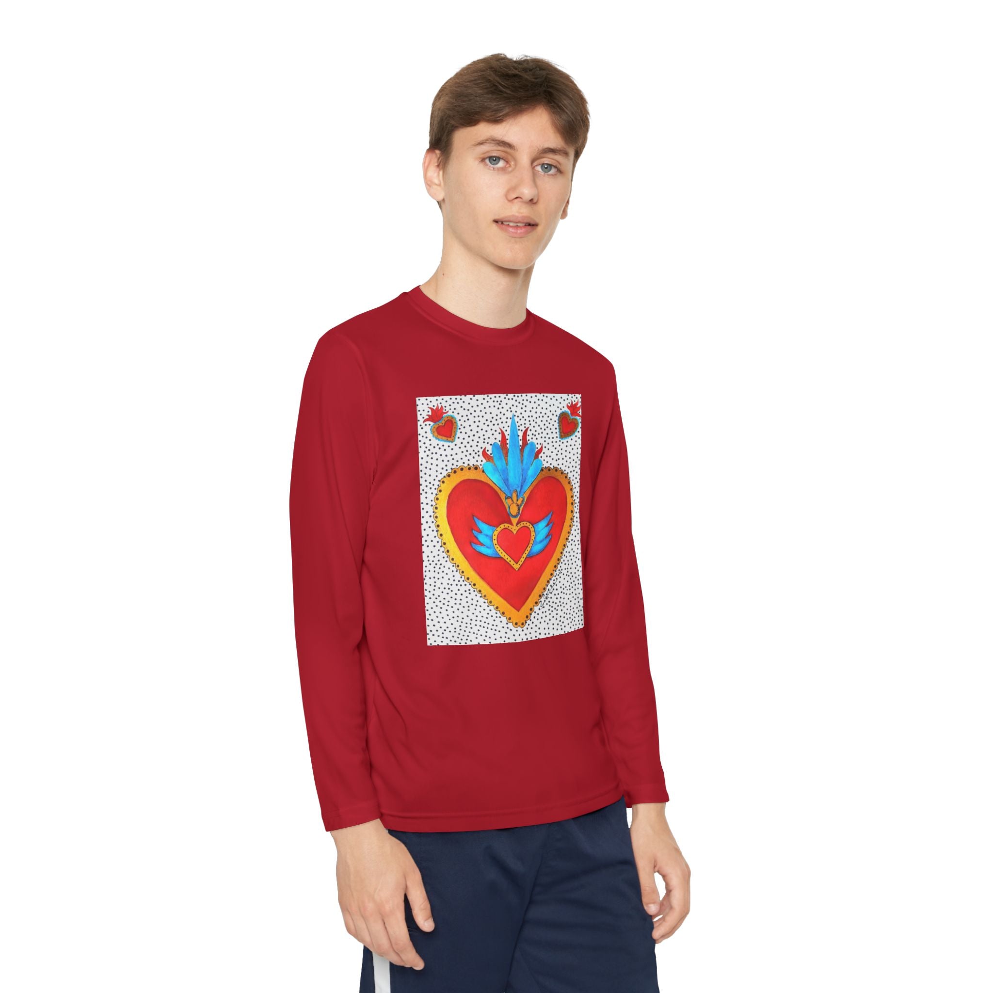 Youth Long Sleeve Tee — Vibrant Sacred Heart Graphic