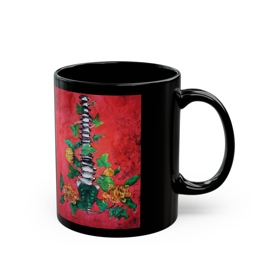 Anatomical Spine & Flowers Black Mug – Gothic Floral Coffee Cup (11oz/15oz)