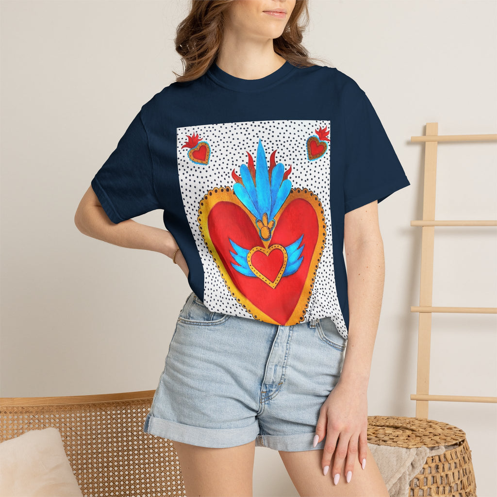 T-shirt Cœur Sacré ailé — Motif d'art populaire mexicain coloré
