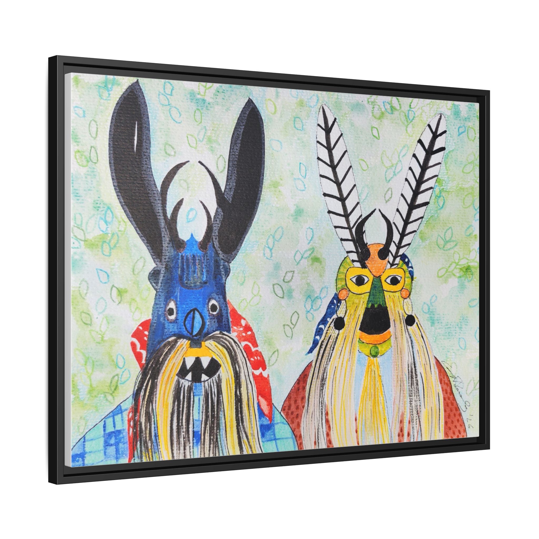 Colorful Folk Mask Matte Canvas Print (Framed)