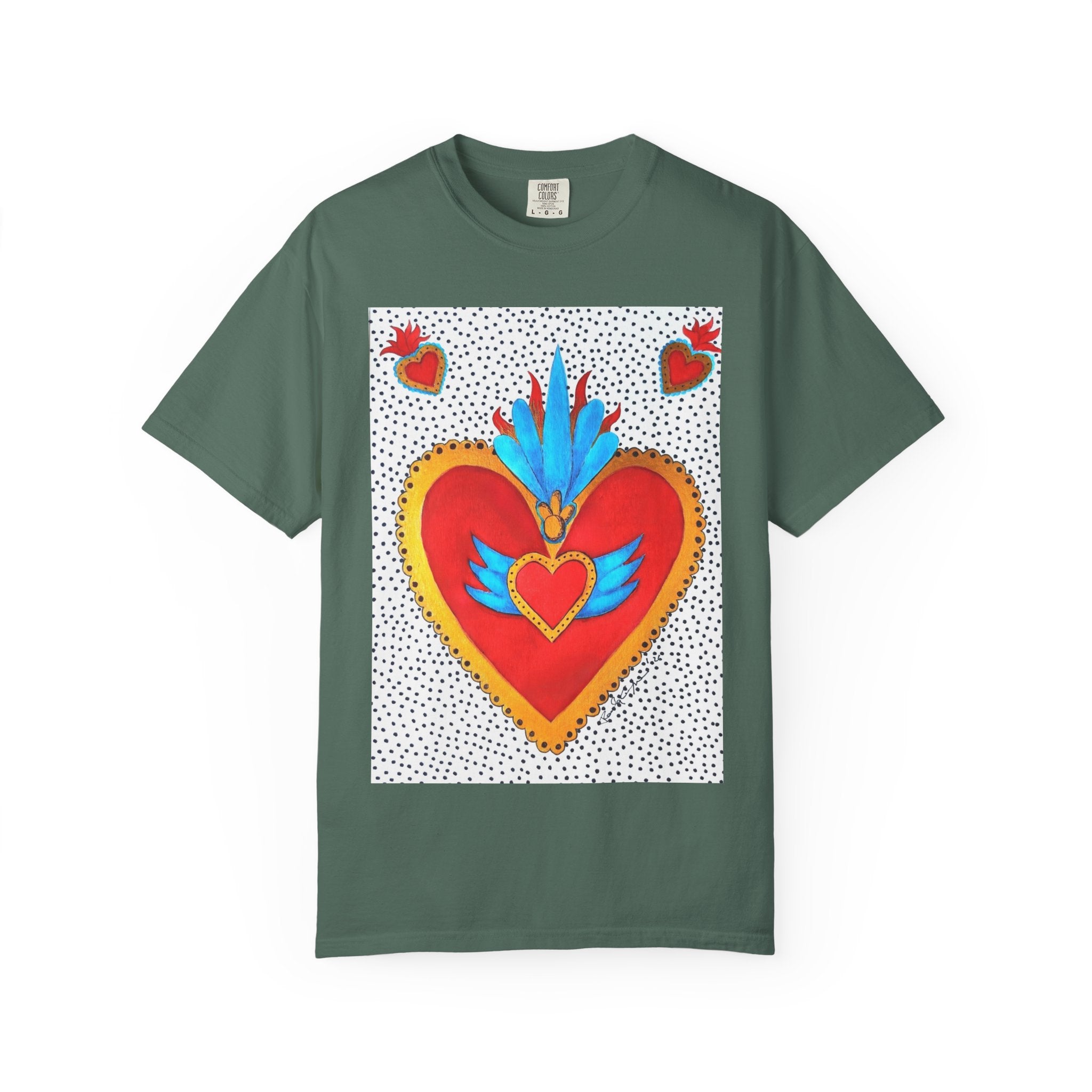 T-shirt Cœur Sacré ailé — Motif d'art populaire mexicain coloré