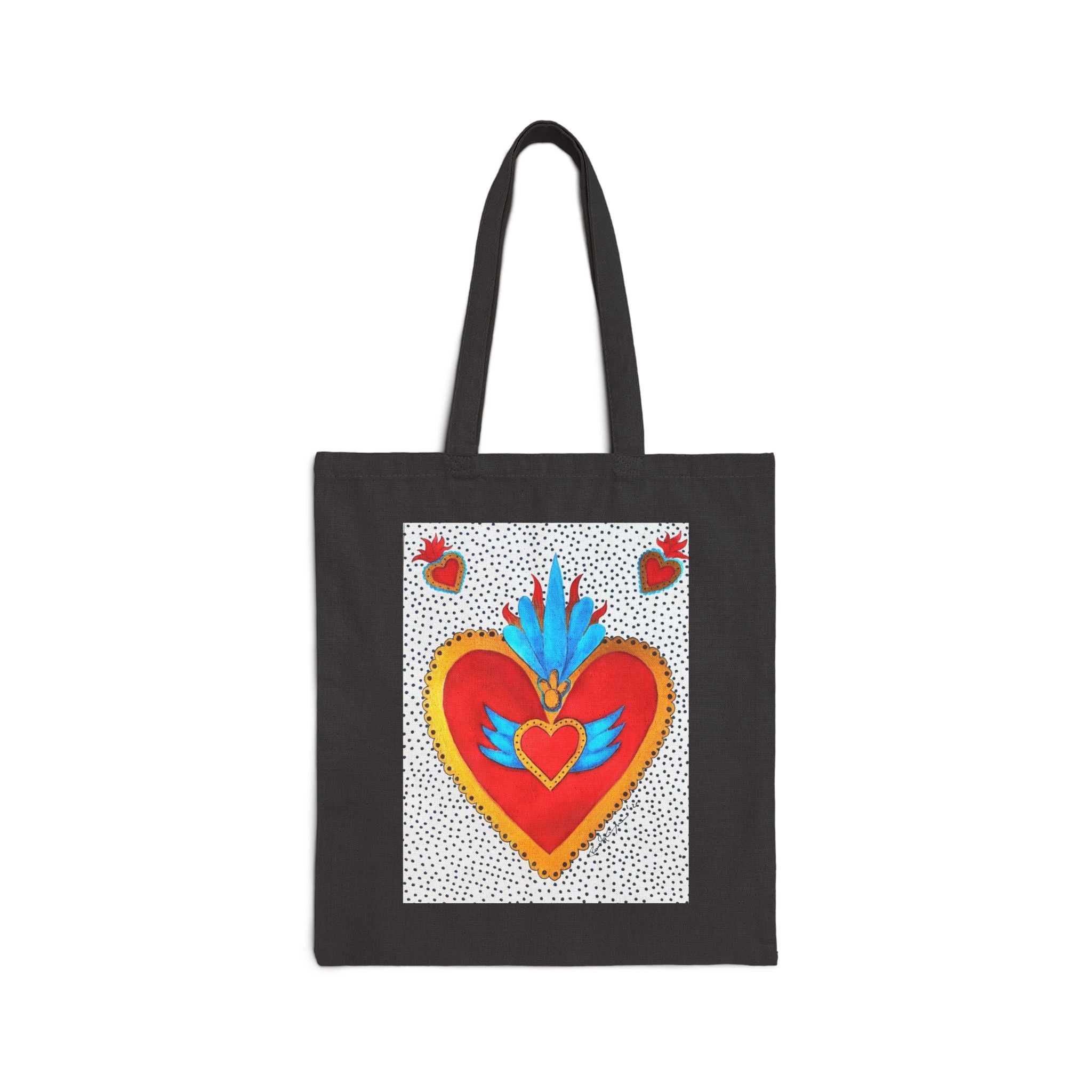 Sacred Heart Canvas Tote Bag – Vibrant Folk Art Love Design