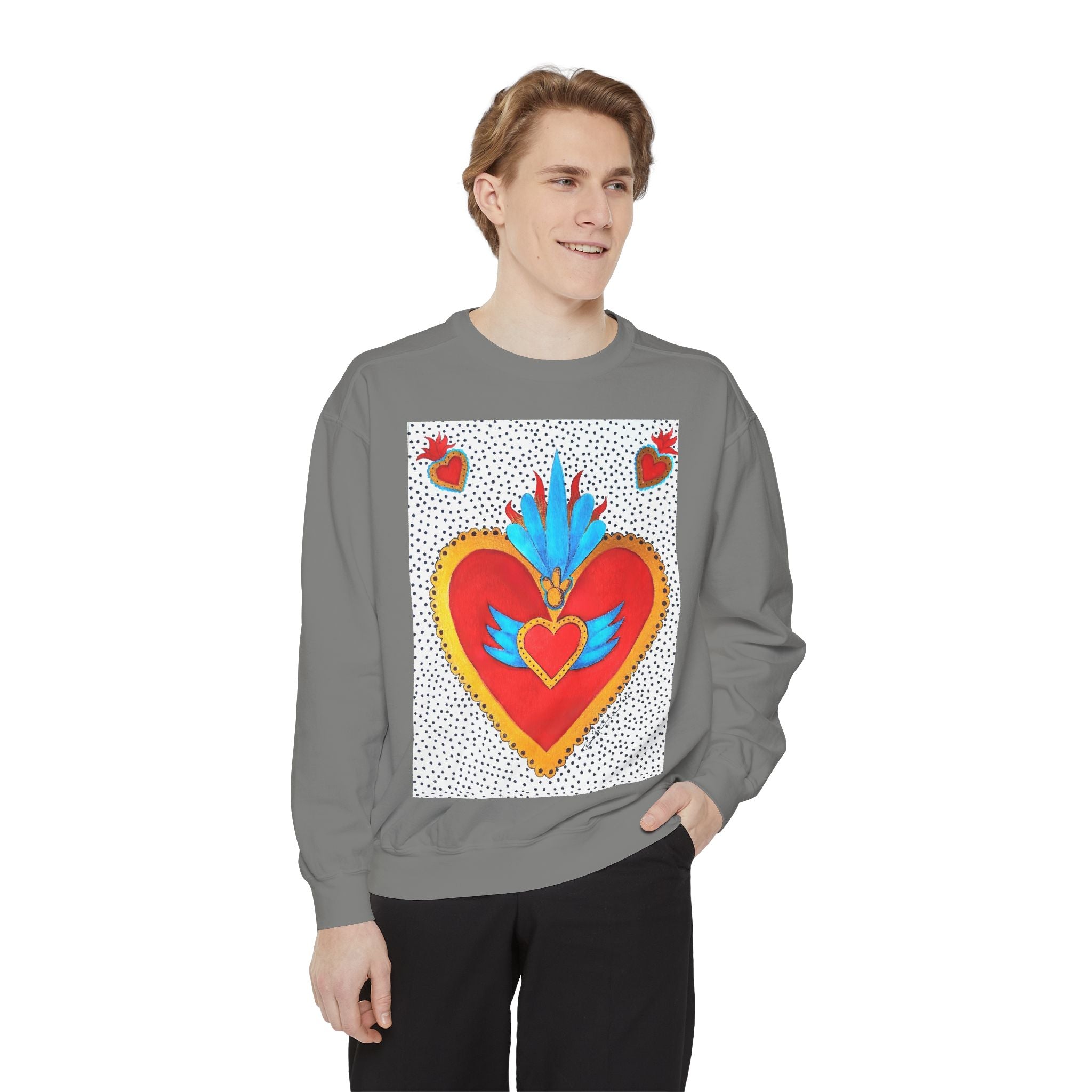 Sacred Heart Sweatshirt — Colorful Folk Art Heart Crewneck