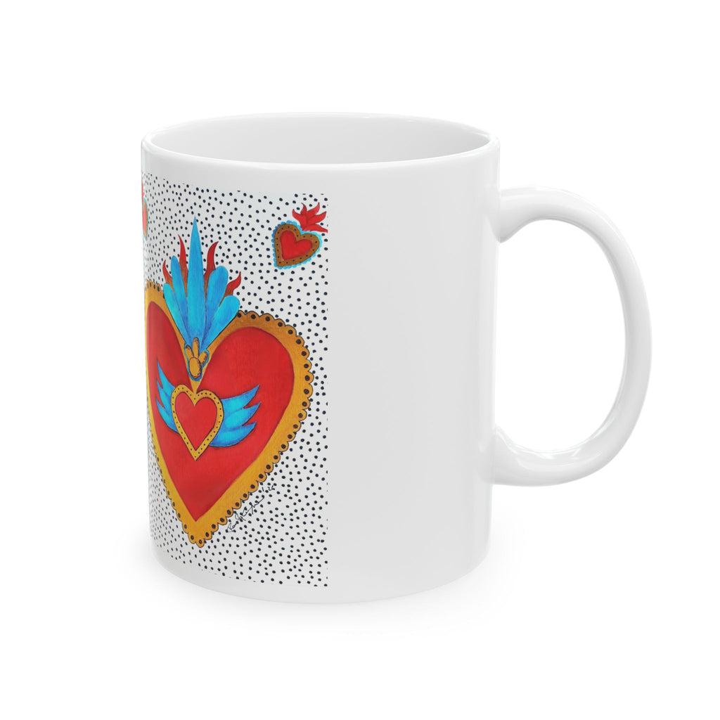 Tasse en céramique « Heart Folk Art » — Motif Cœur Sacré vif (325 ml et 443 ml)