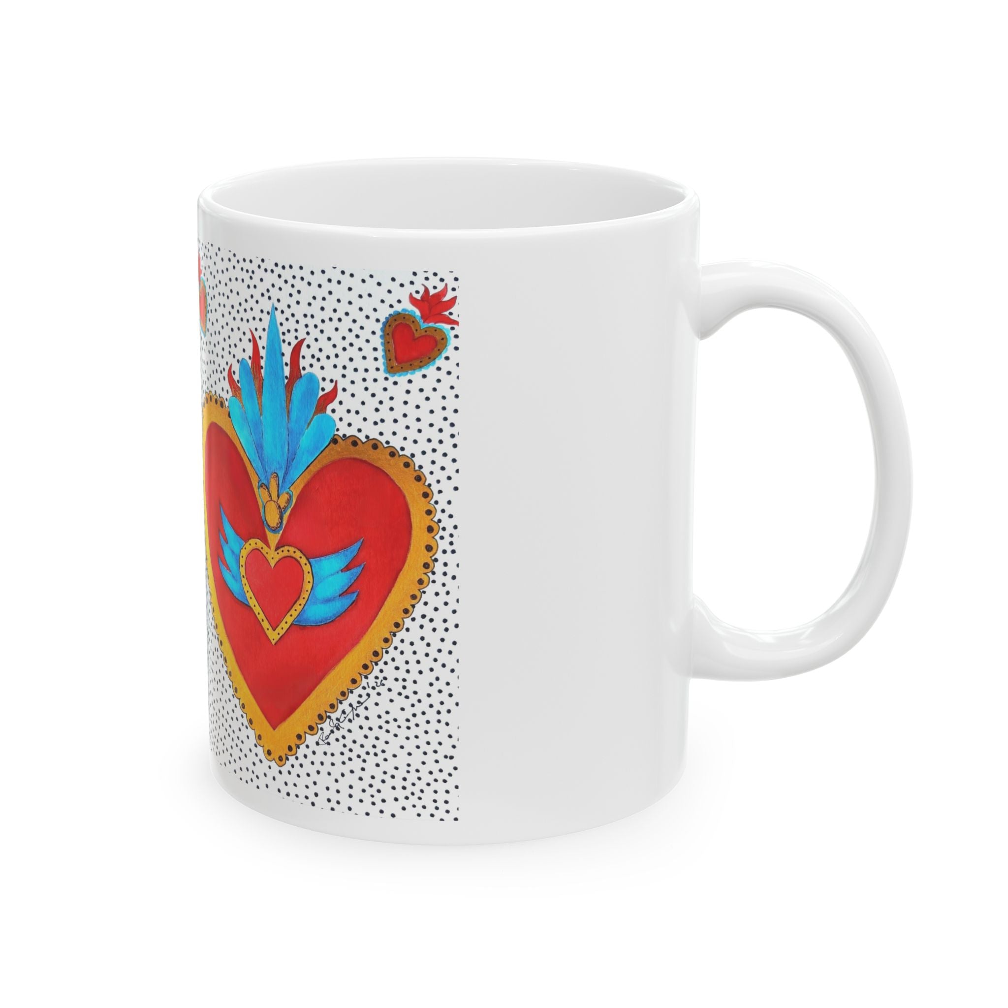 Tasse en céramique « Heart Folk Art » — Motif Cœur Sacré vif (325 ml et 443 ml)