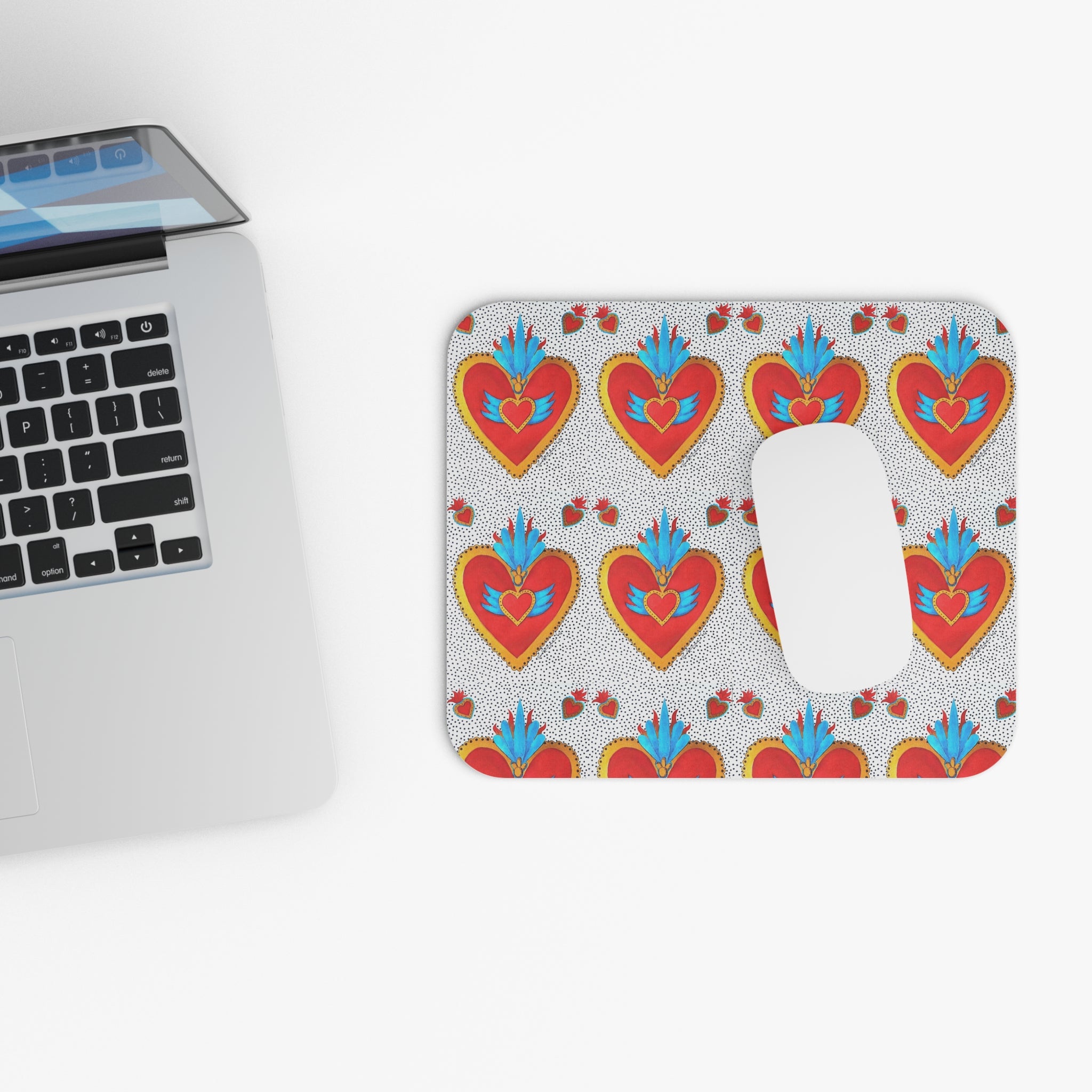 Sacred Heart Pattern Mouse Pad — Colorful Folk Art Desk Mat