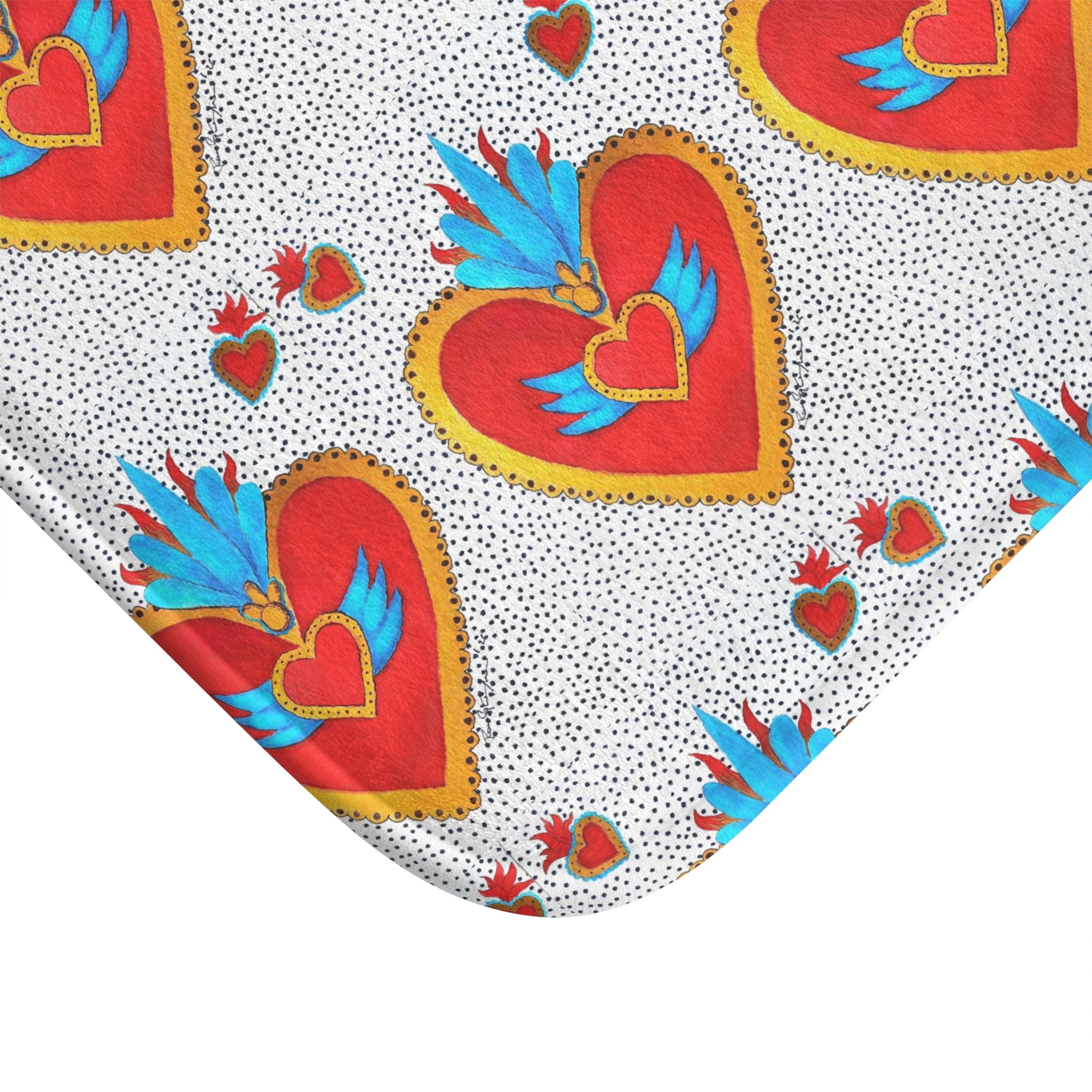 Sacred Heart Pattern Bath Mat — Colorful Folk-Art Heart Bathroom Rug