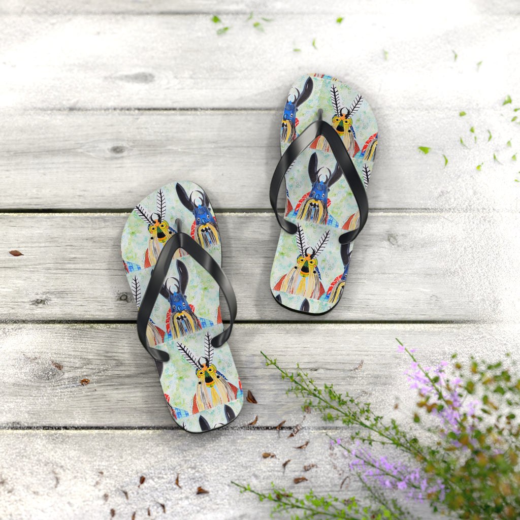 Colorful Watercolor Goat Flip Flops — Boho Farm Animal Summer Sandals