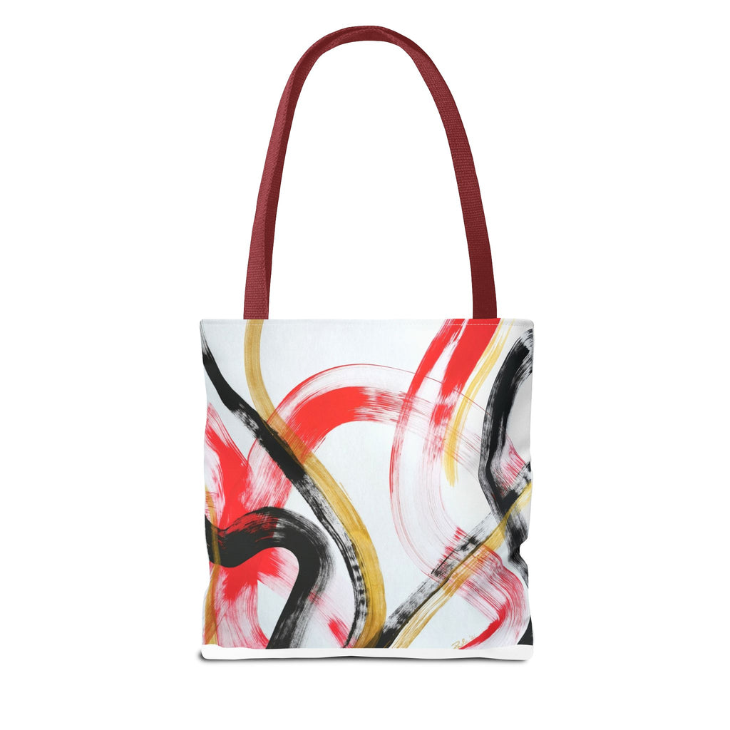Abstract Brushstroke Tote Bag — Red, Black & Gold Artistic All-Over Print