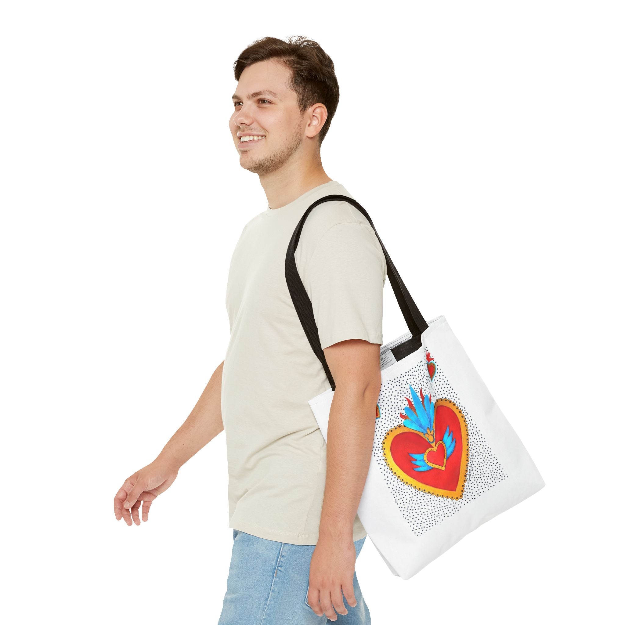 Sacred Heart Tote Bag — Colorful Folk Art Heart Design