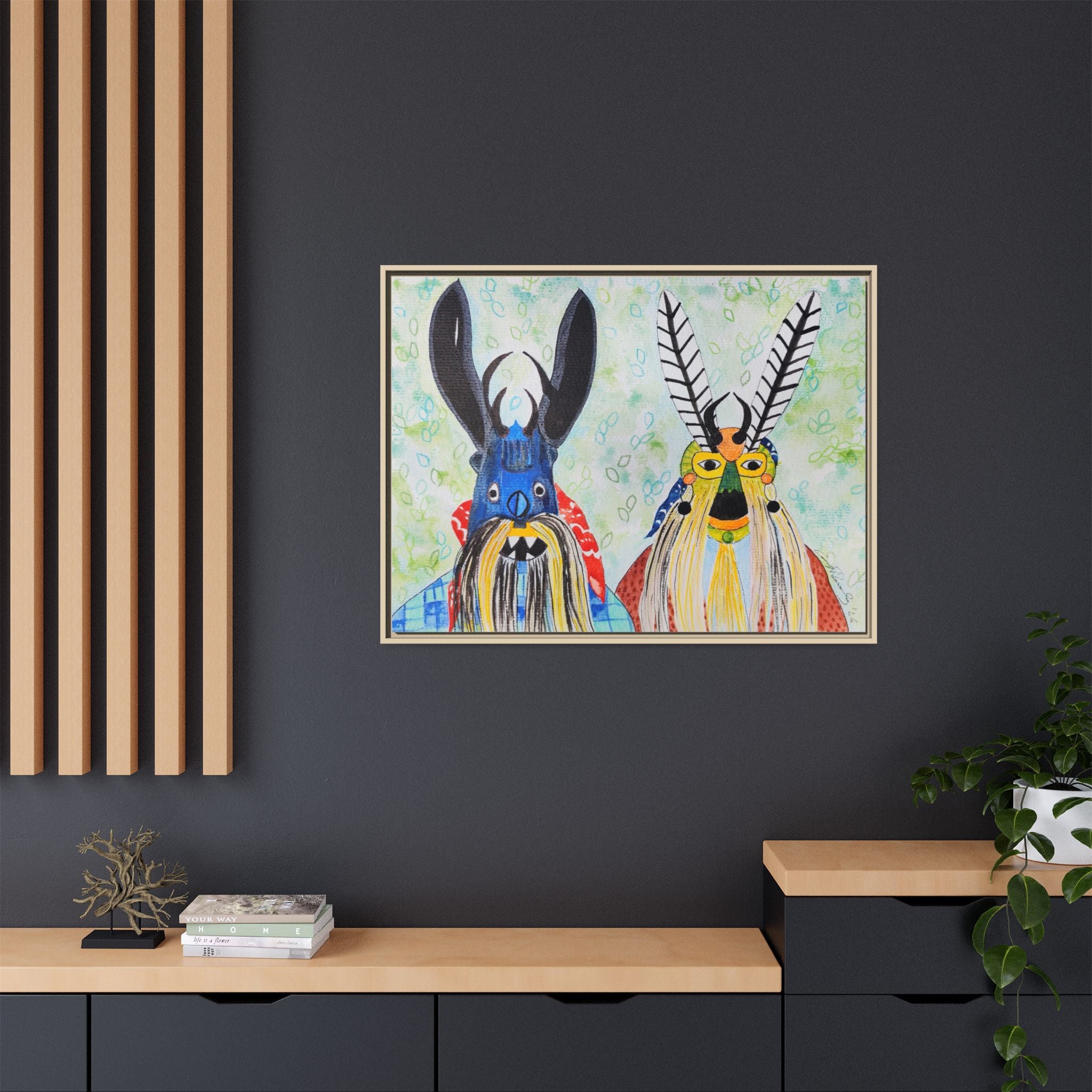 Colorful Folk Mask Matte Canvas Print (Framed)
