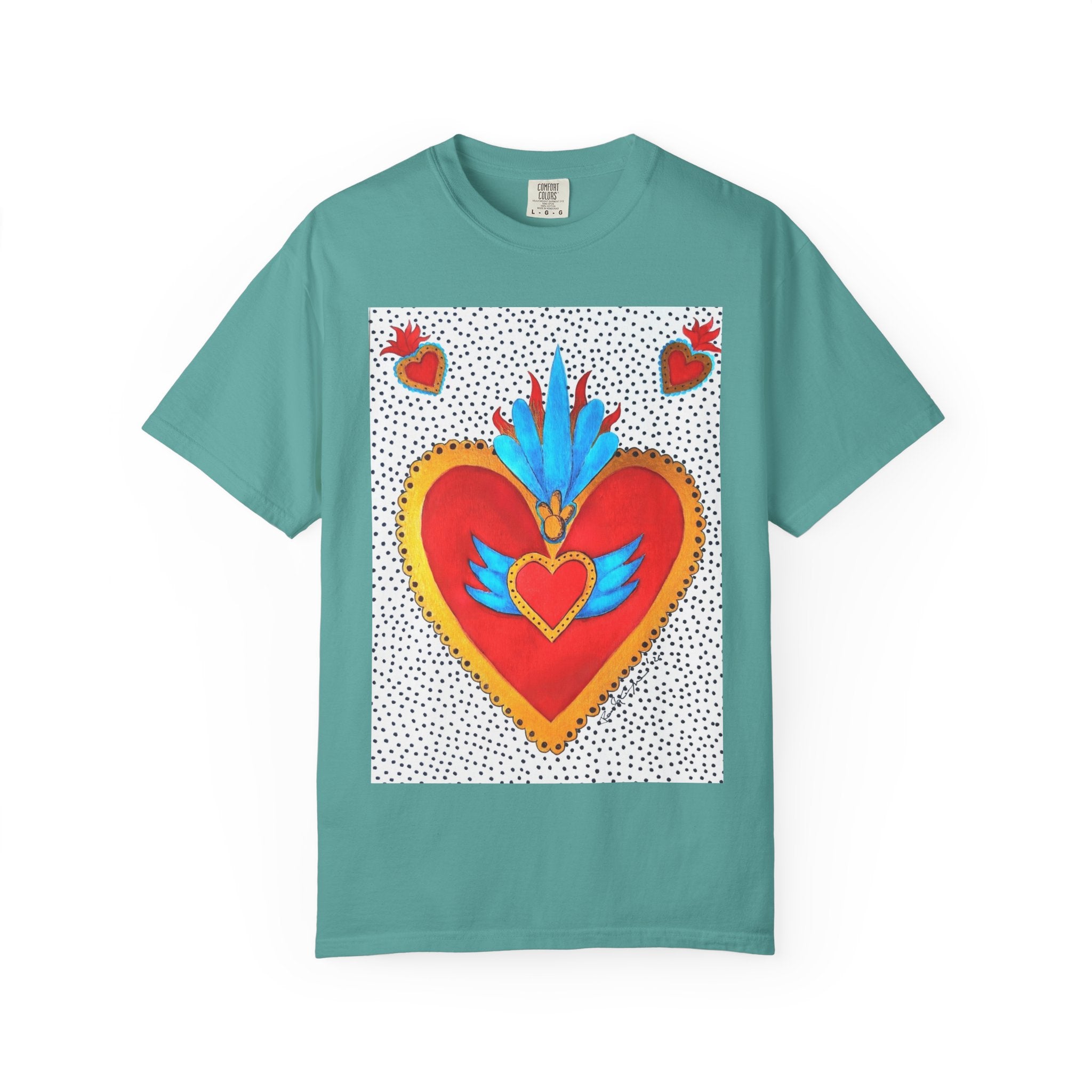 T-shirt Cœur Sacré ailé — Motif d'art populaire mexicain coloré