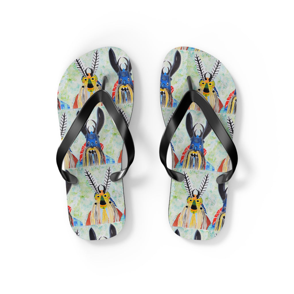 Colorful Watercolor Goat Flip Flops — Boho Farm Animal Summer Sandals