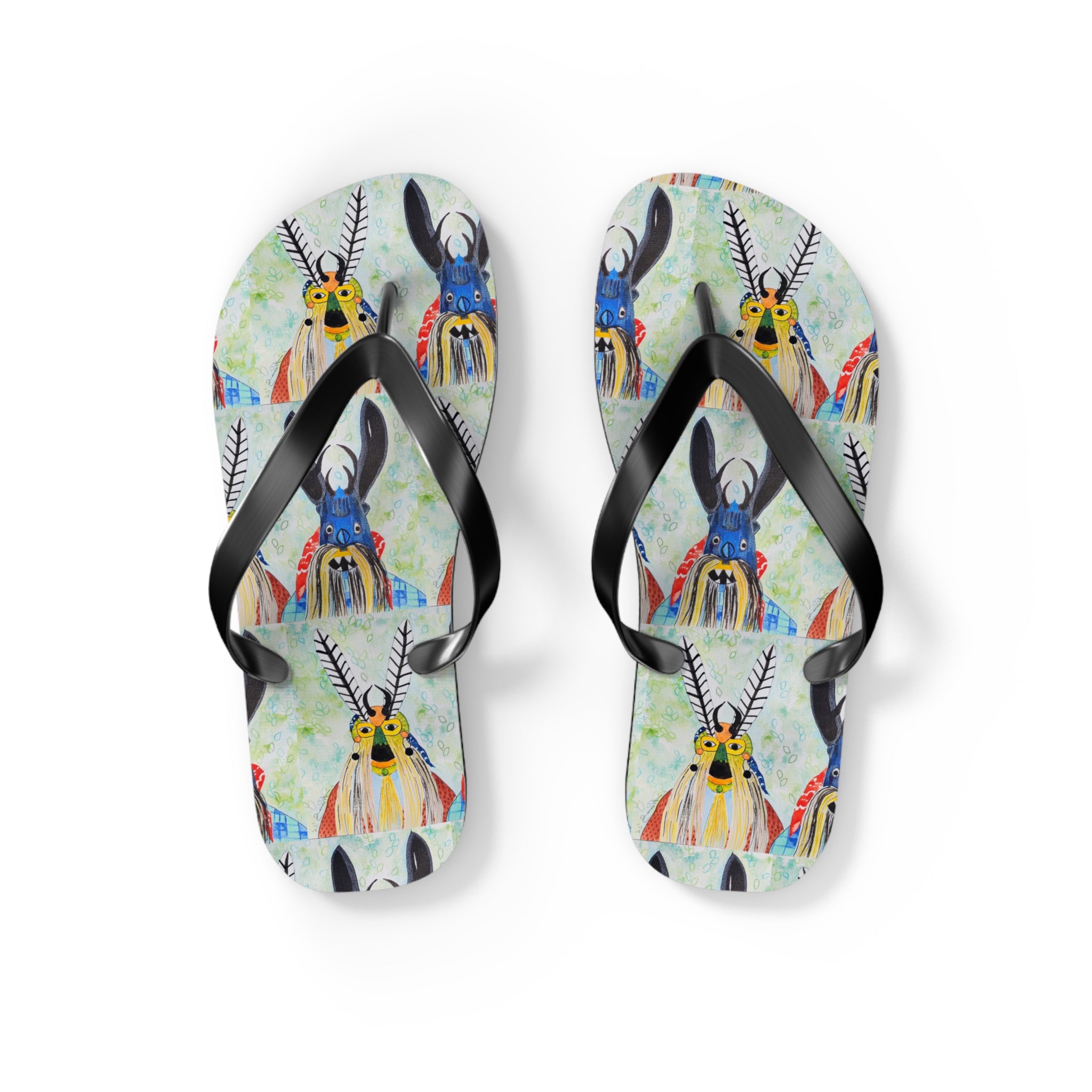 Colorful Watercolor Goat Flip Flops — Boho Farm Animal Summer Sandals
