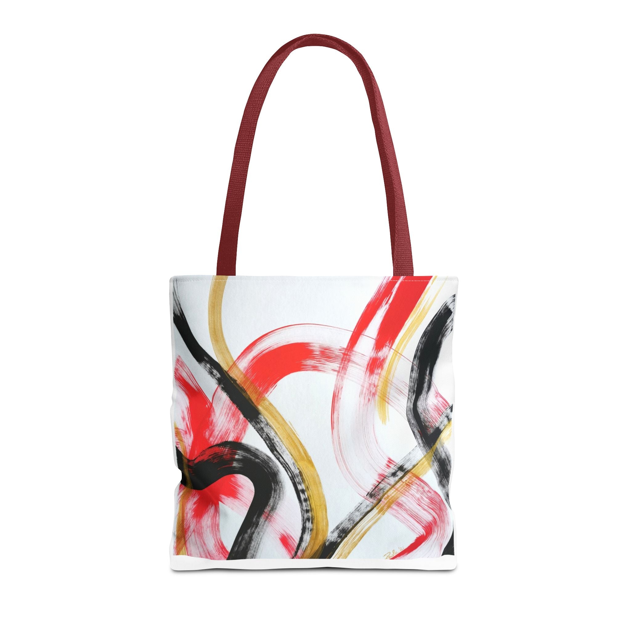Abstract Brushstroke Tote Bag — Red, Black & Gold Artistic All-Over Print