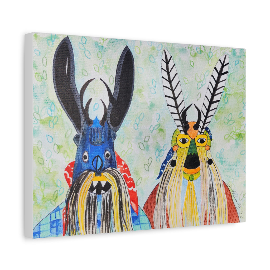 Tribal Mask Art Matte Canvas — Colorful Folk Portrait, Stretched Wall Art