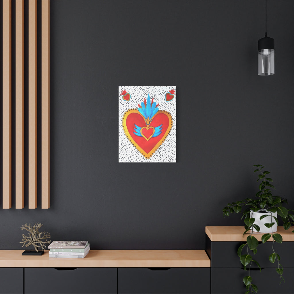 "Corazon de hojalata" Tableau imprimé Cœur Sacré d'art populaire — Décoration murale Cœur rouge et or éclatant