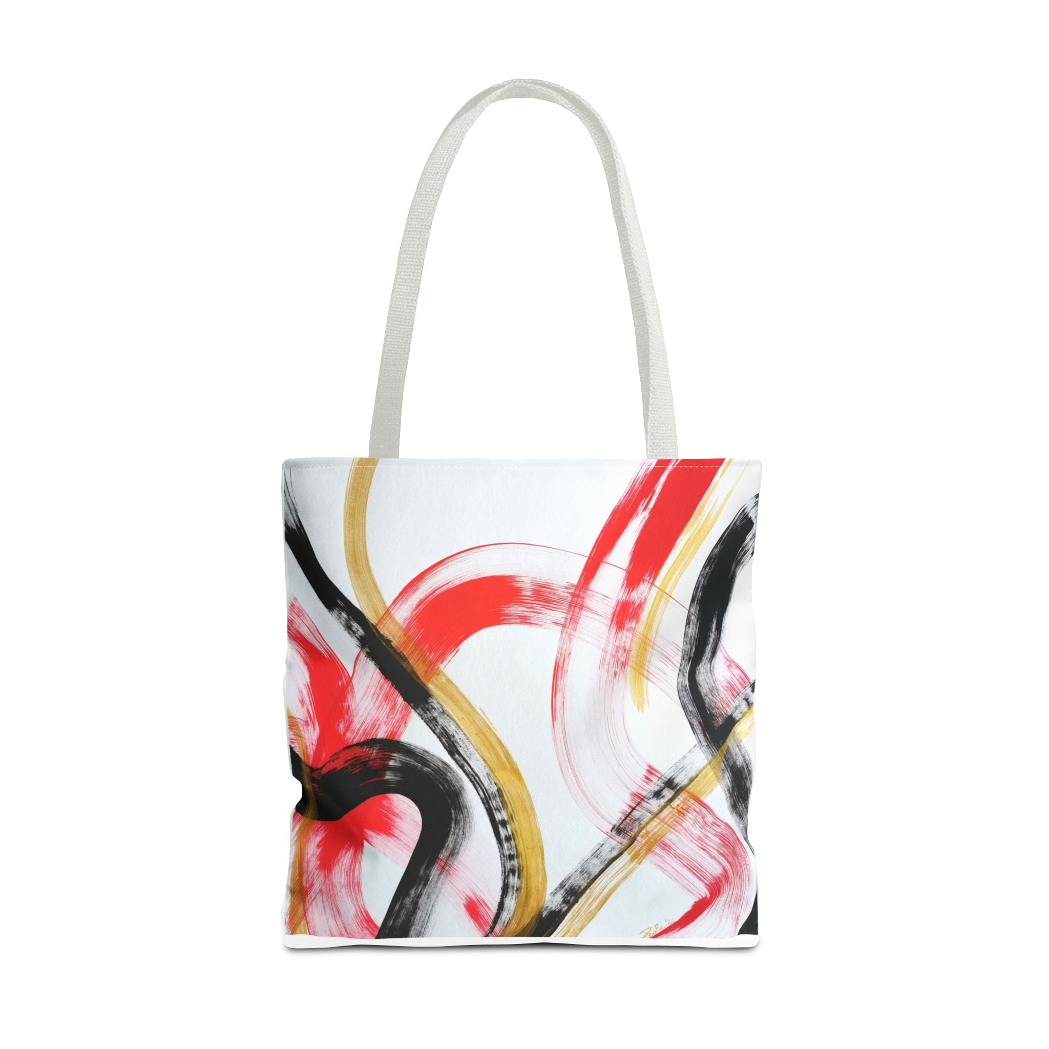 Abstract Brushstroke Tote Bag — Red, Black & Gold Artistic All-Over Print