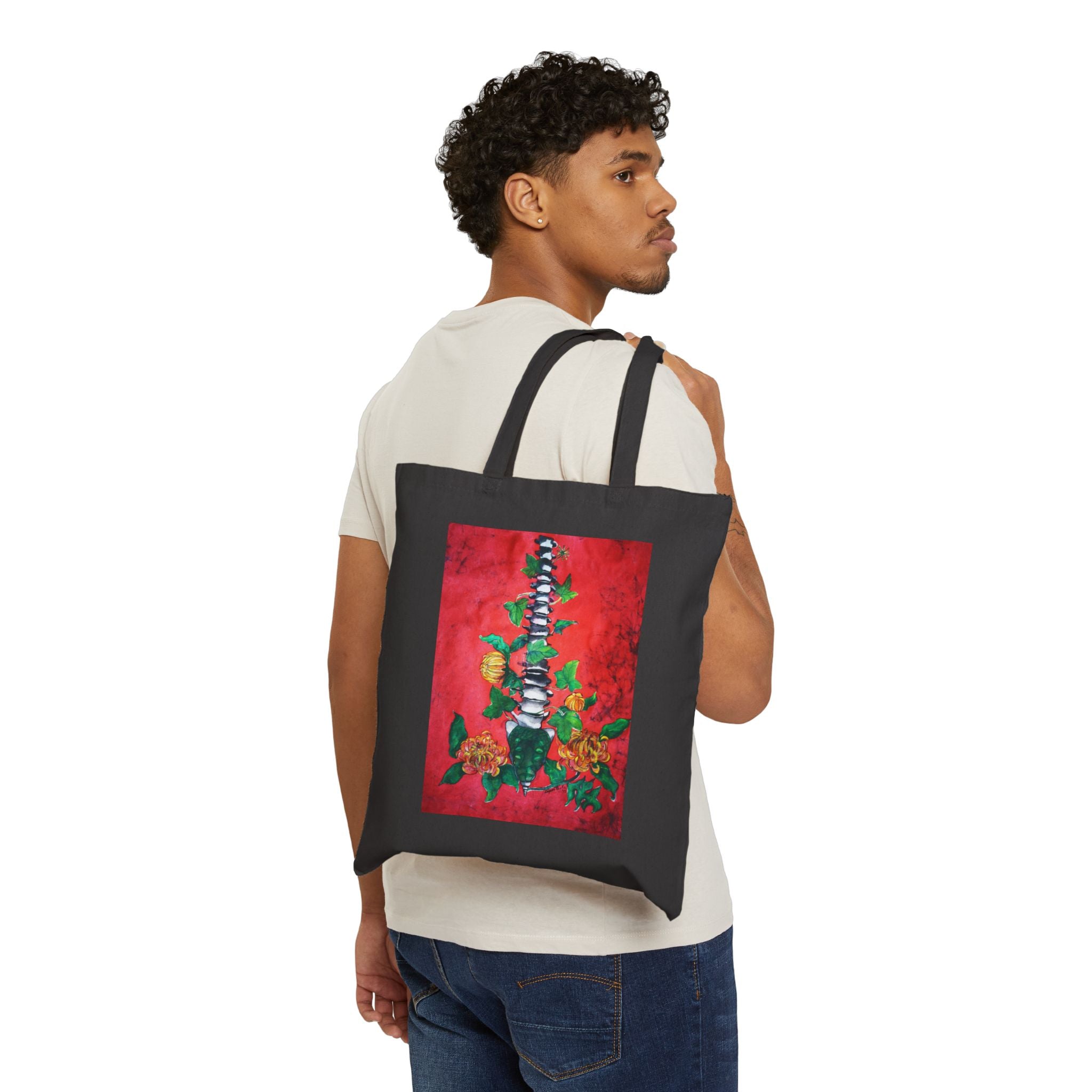 Tote Bag — Gothic Floral Spine Print Cotton Canvas Tote