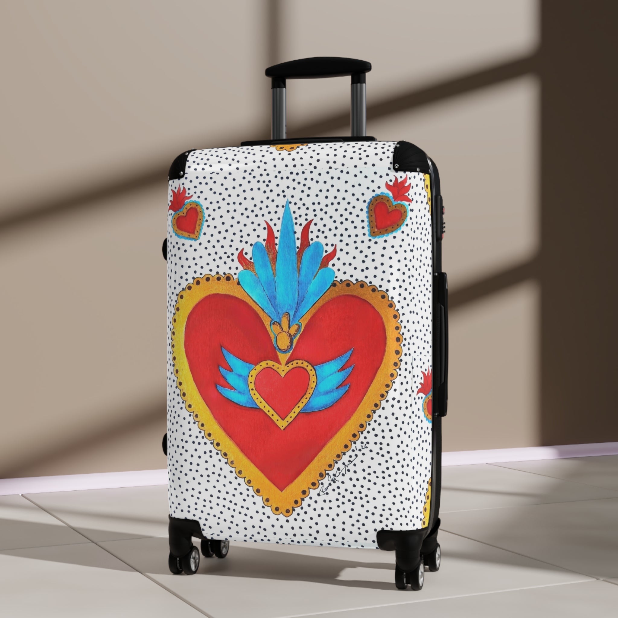 Heart Wing Suitcase – Vibrant Folk Art Carry-On Luggage