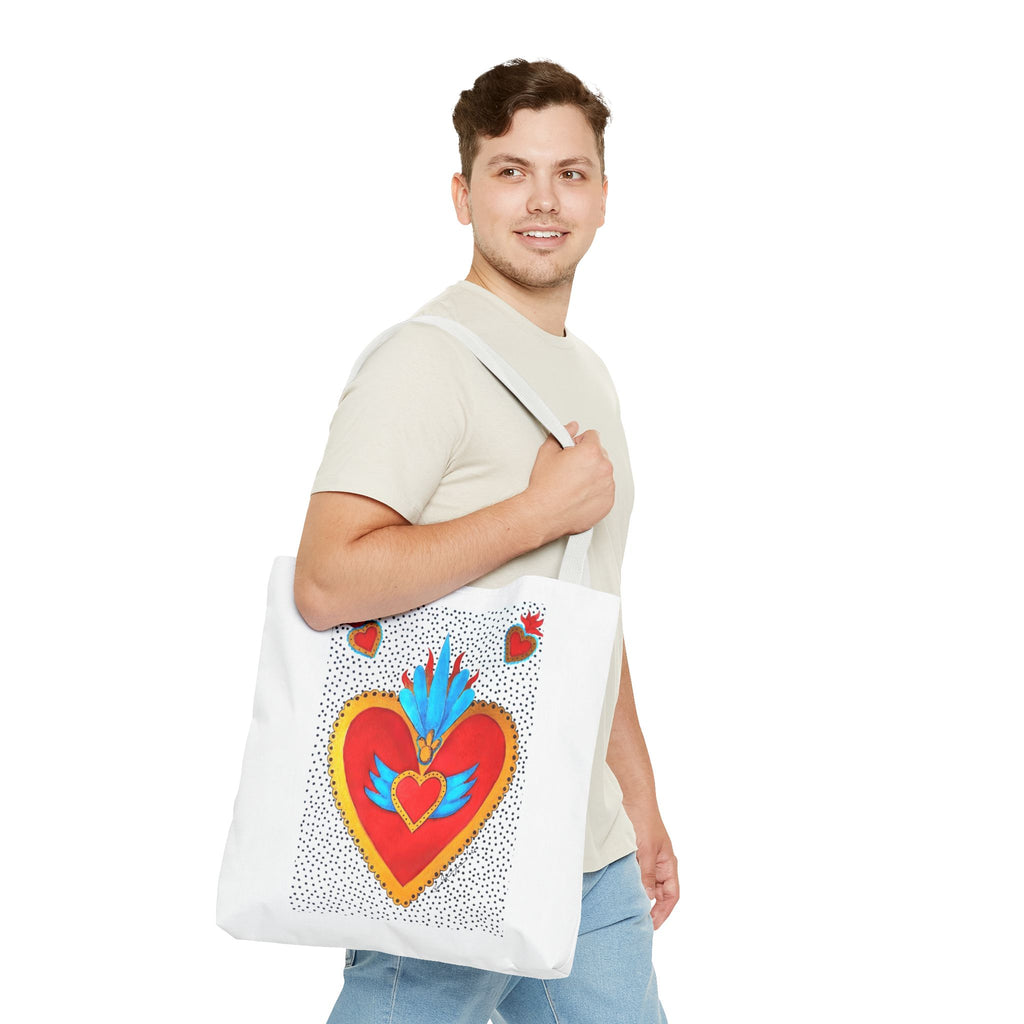 Sacred Heart Tote Bag — Colorful Folk Art Heart Design