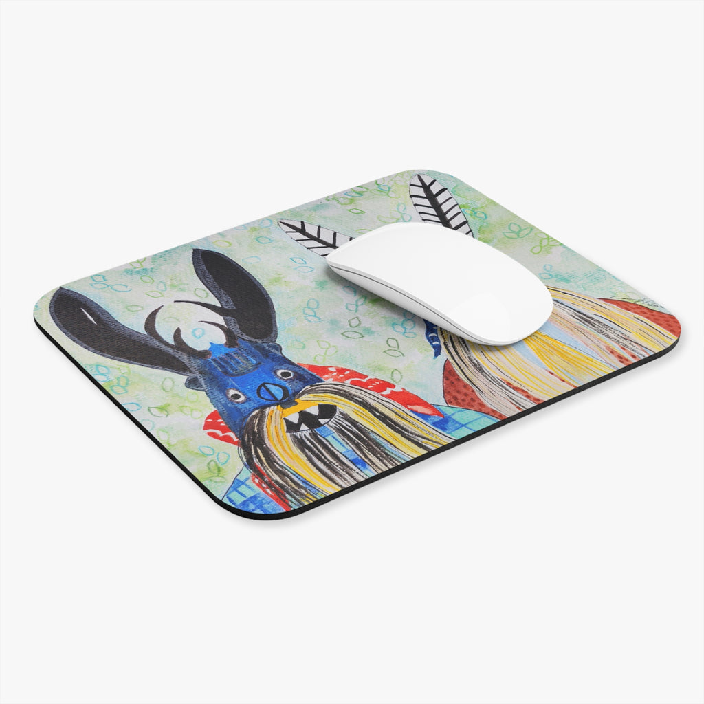 Colorful Tribal Mask Mouse Pad — Whimsical Folk Art Desk Mat