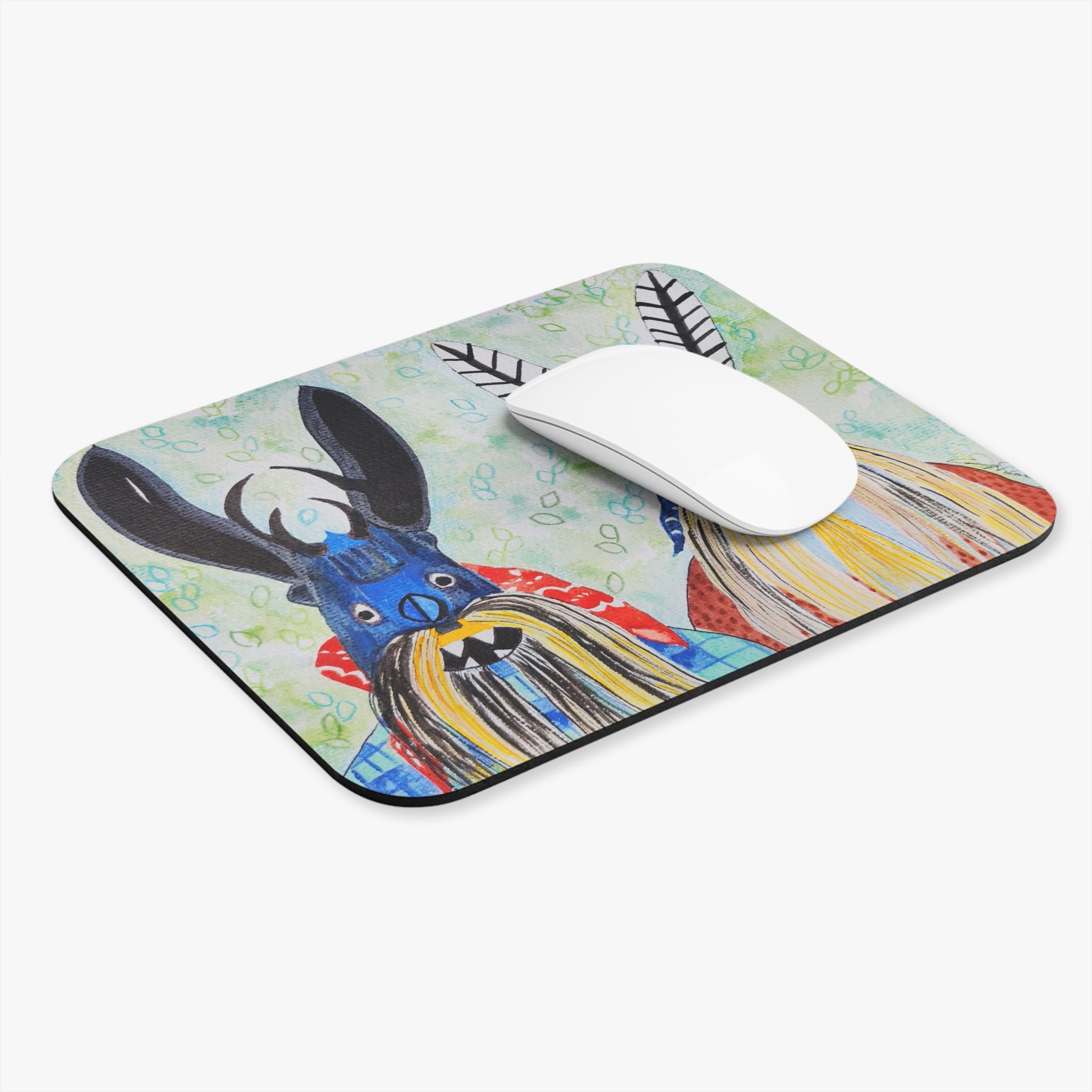 Colorful Tribal Mask Mouse Pad — Whimsical Folk Art Desk Mat