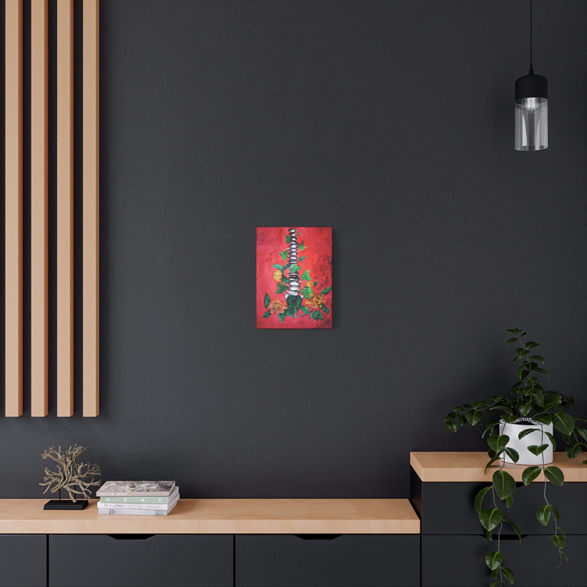 Spine & Flowers Canvas Art – Botanical Gothic Wall Decor