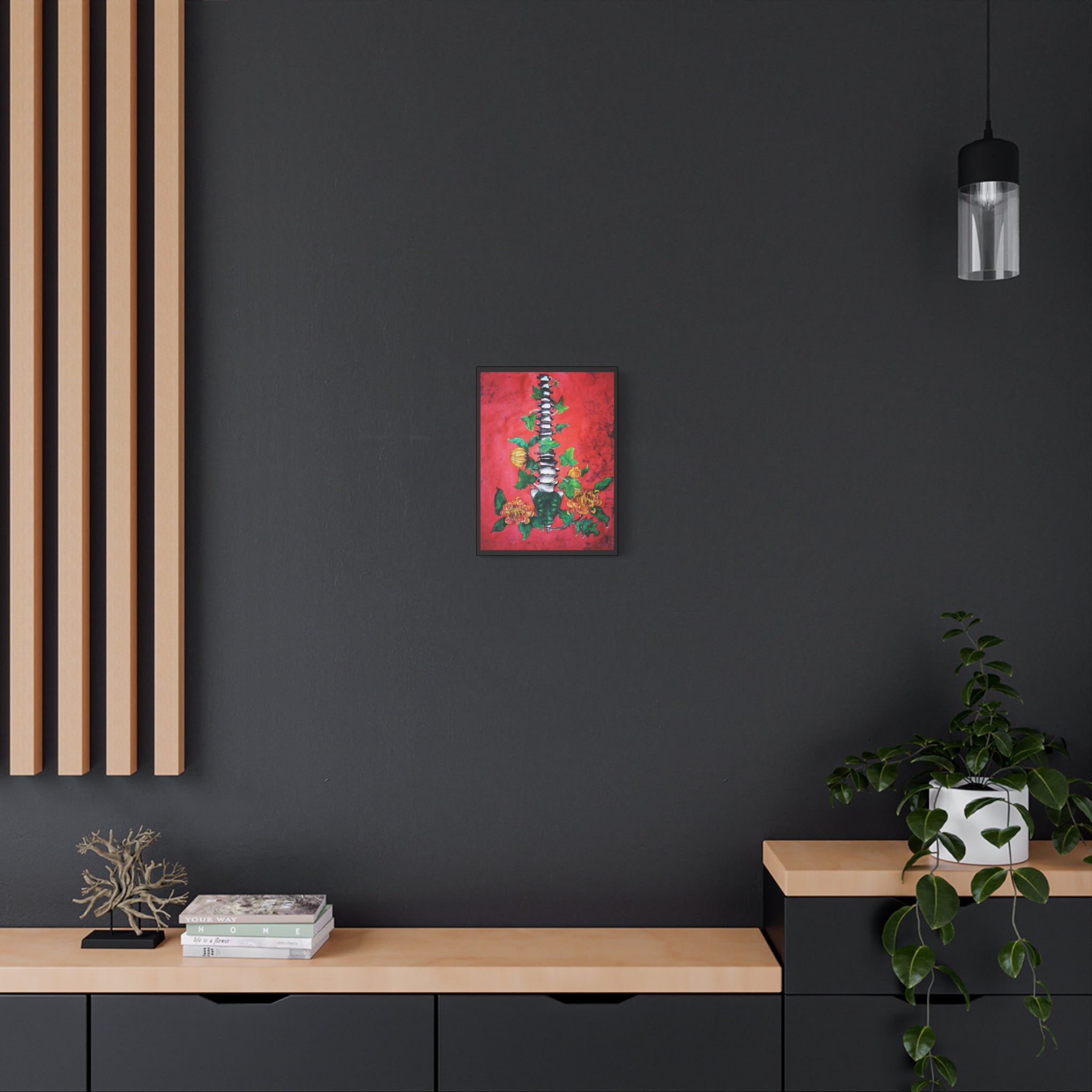 Floral Spine Canvas Print — Vibrant Red Botanical Wall Art