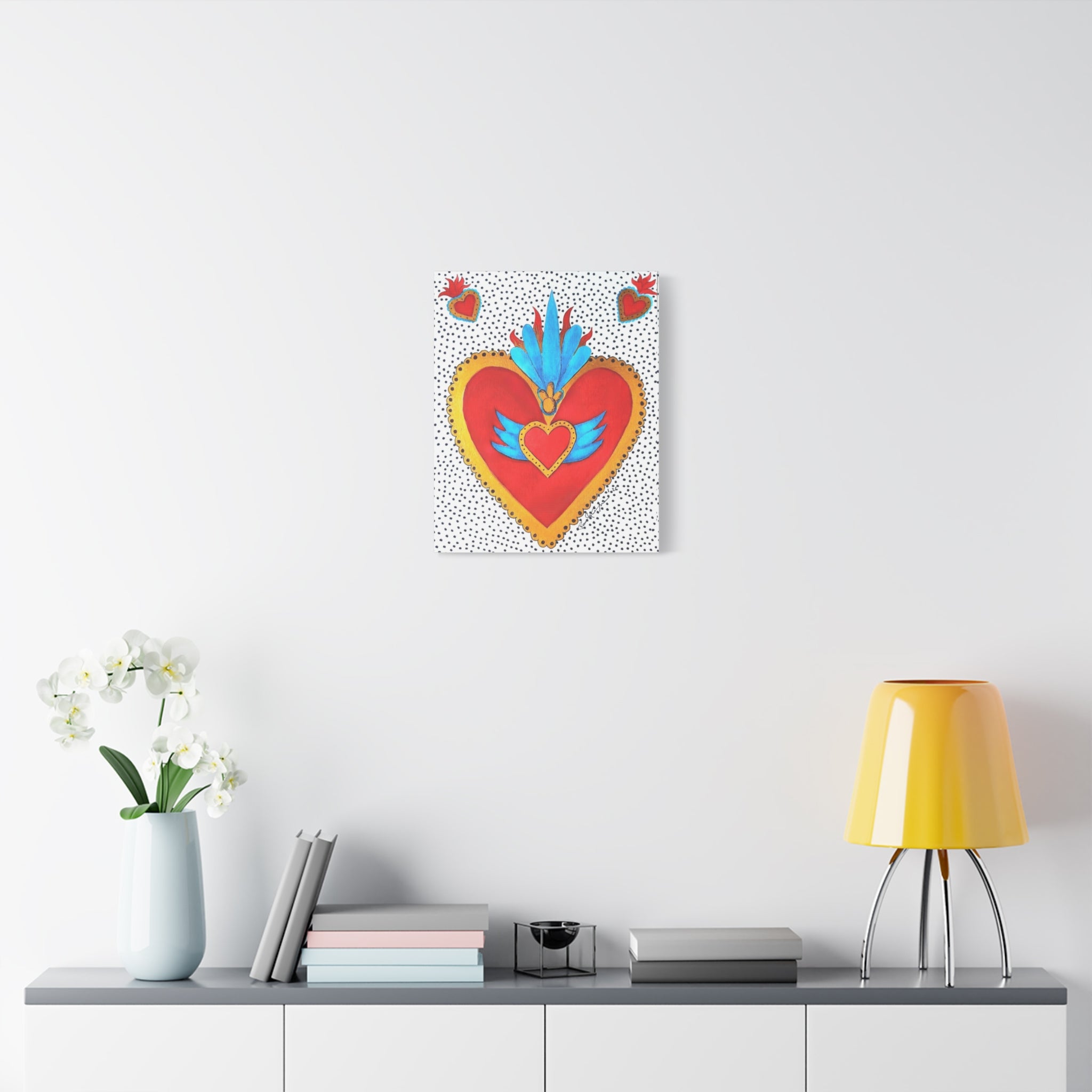 "Corazon de hojalata" Tableau imprimé Cœur Sacré d'art populaire — Décoration murale Cœur rouge et or éclatant