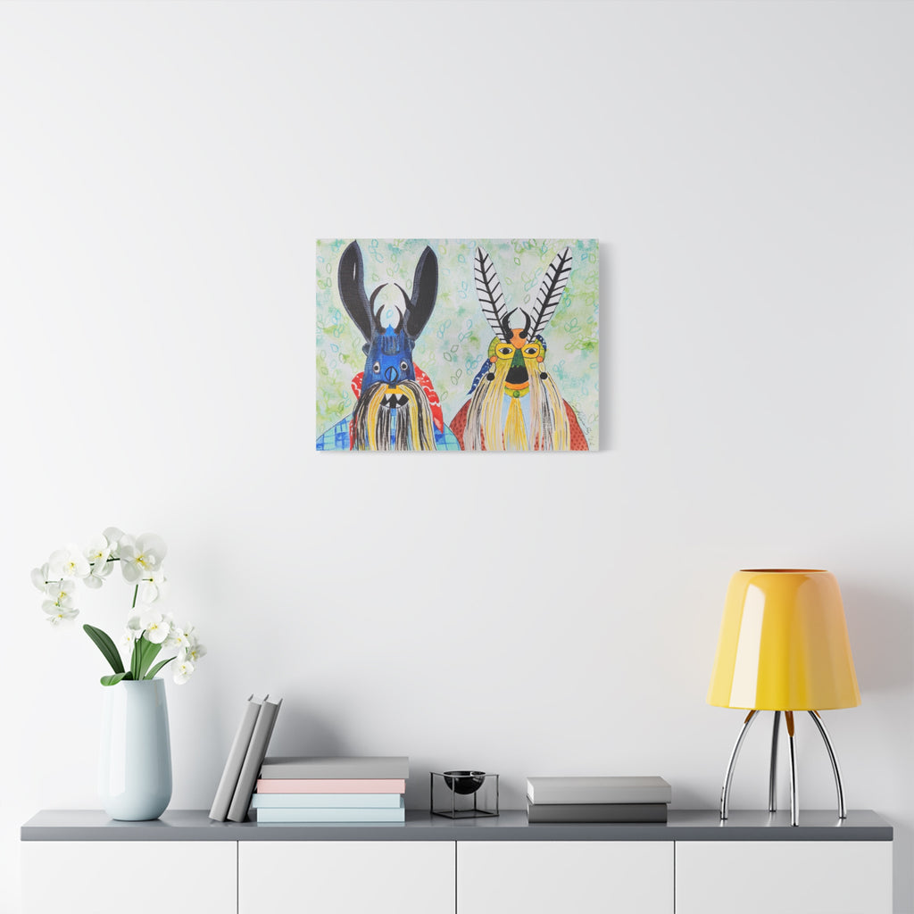 Tribal Mask Art Matte Canvas — Colorful Folk Portrait, Stretched Wall Art