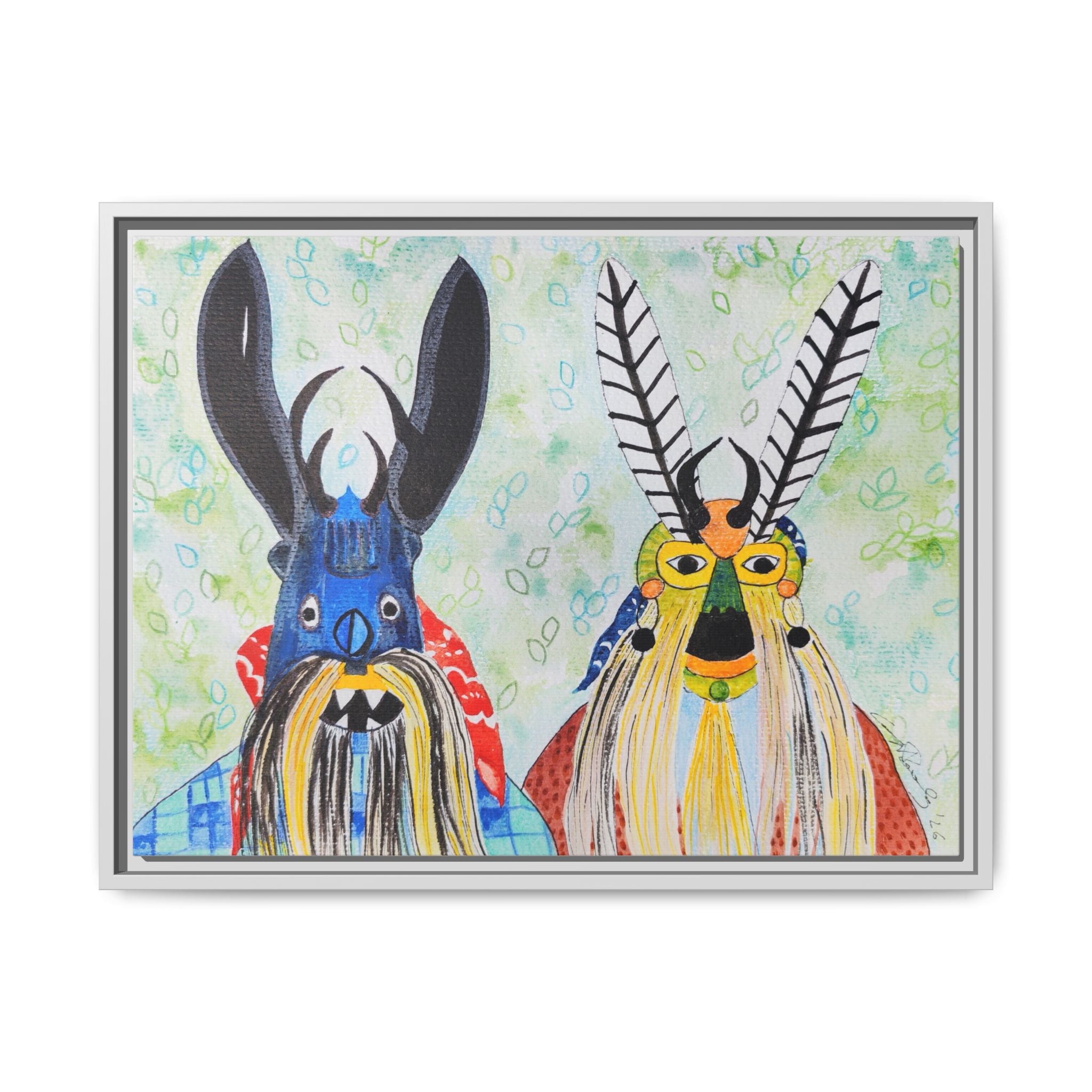 Colorful Folk Mask Matte Canvas Print (Framed)
