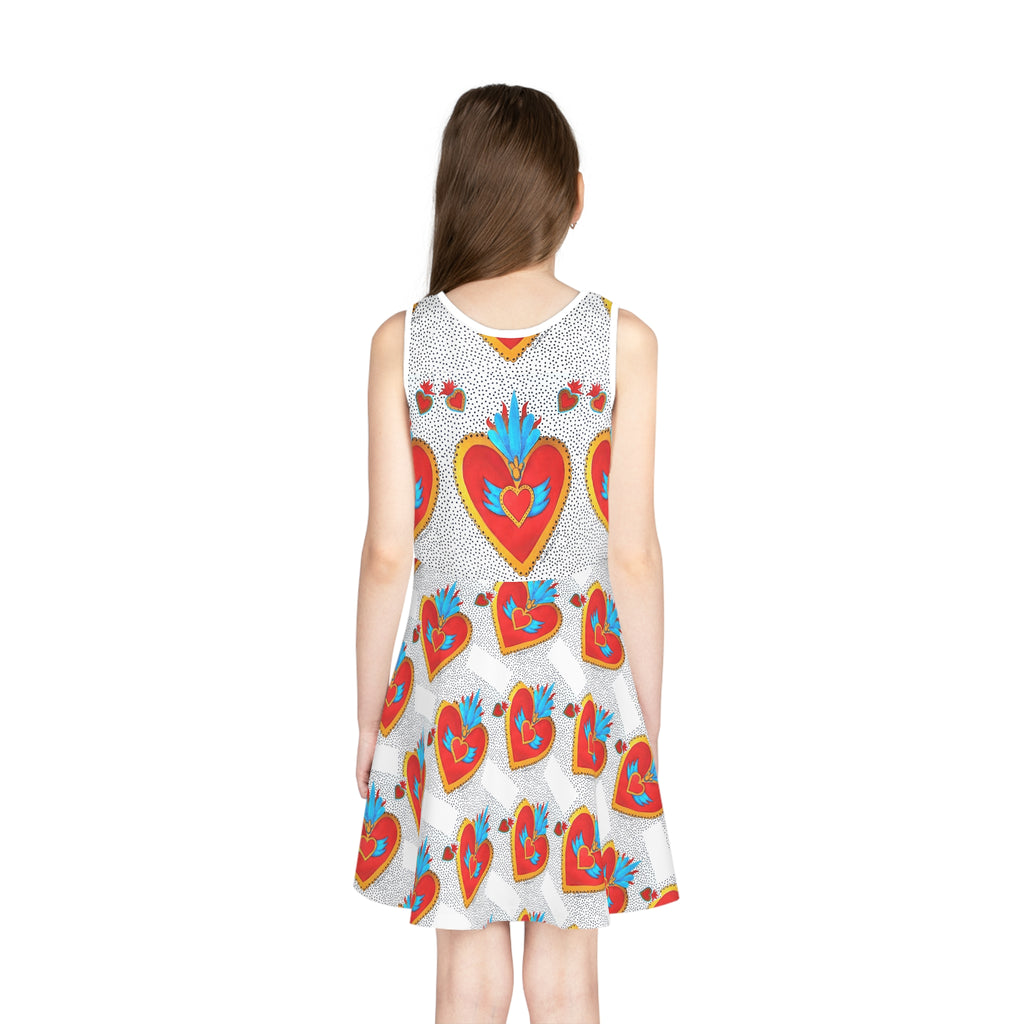 Girls' Heart Sundress — Bright Sacred Heart Pattern AOP