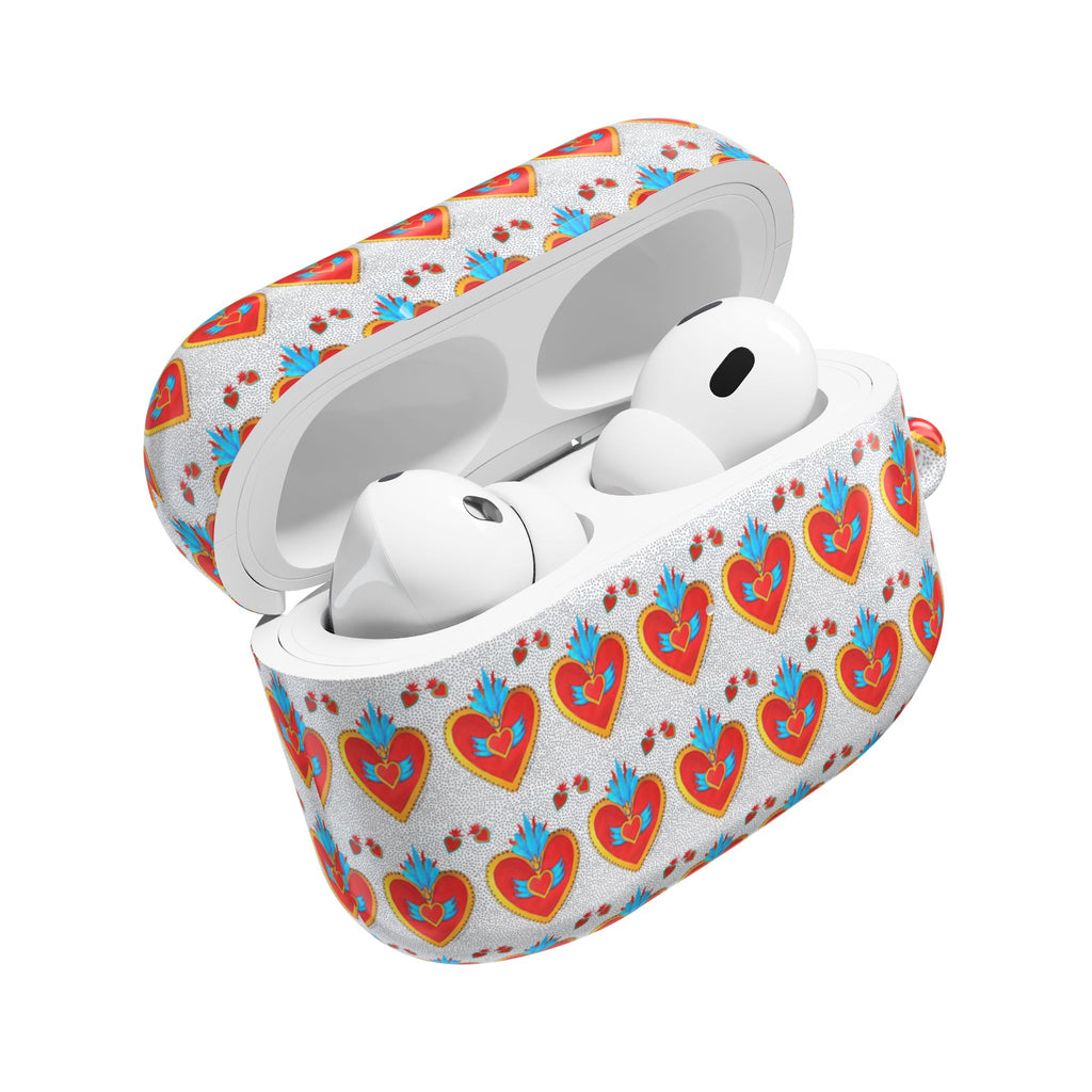 Heart Pattern AirPod Case — Colorful Folk Art Hearts Protective Cover
