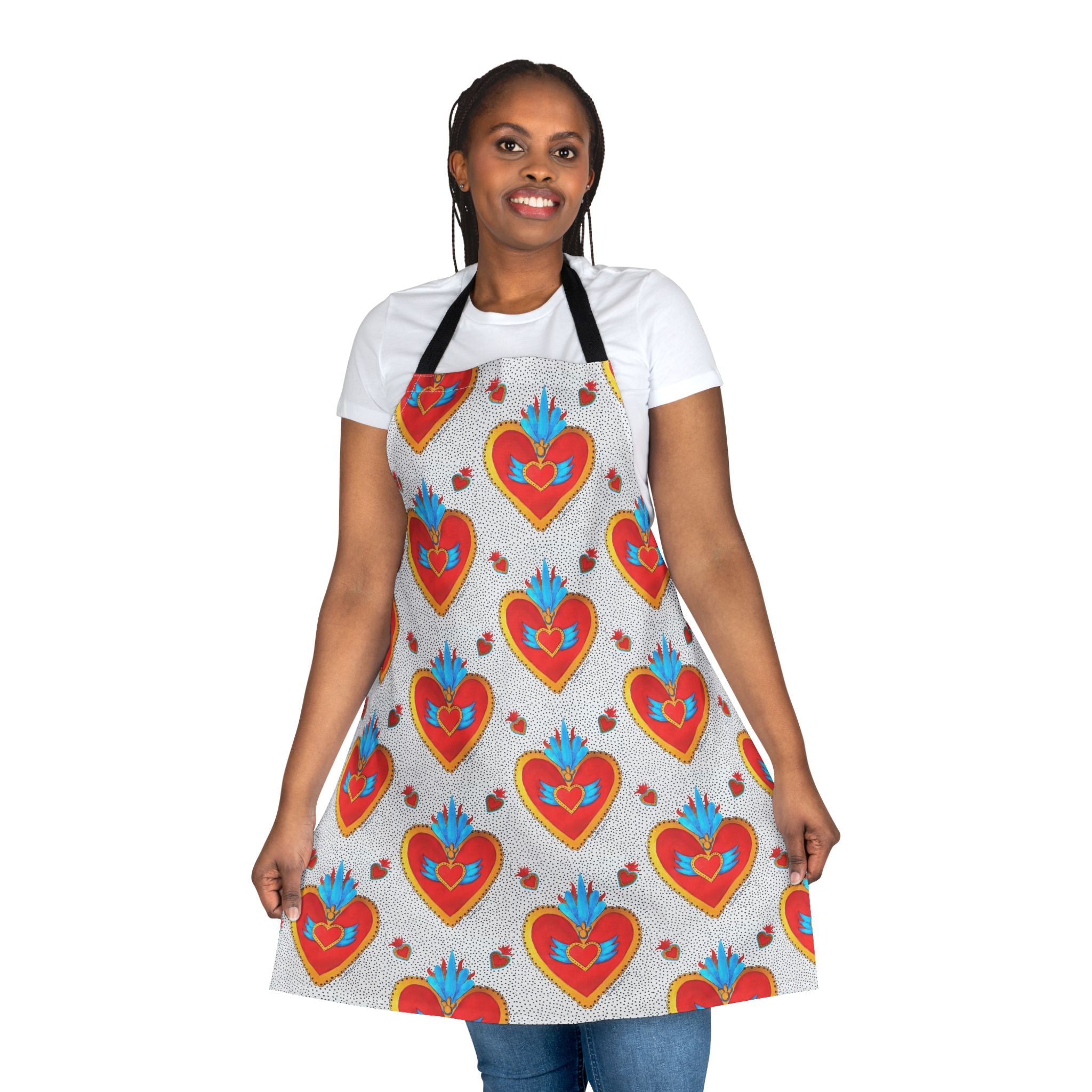 Folk Heart Pattern Apron — Colorful Mexican Milagro Kitchen Apron