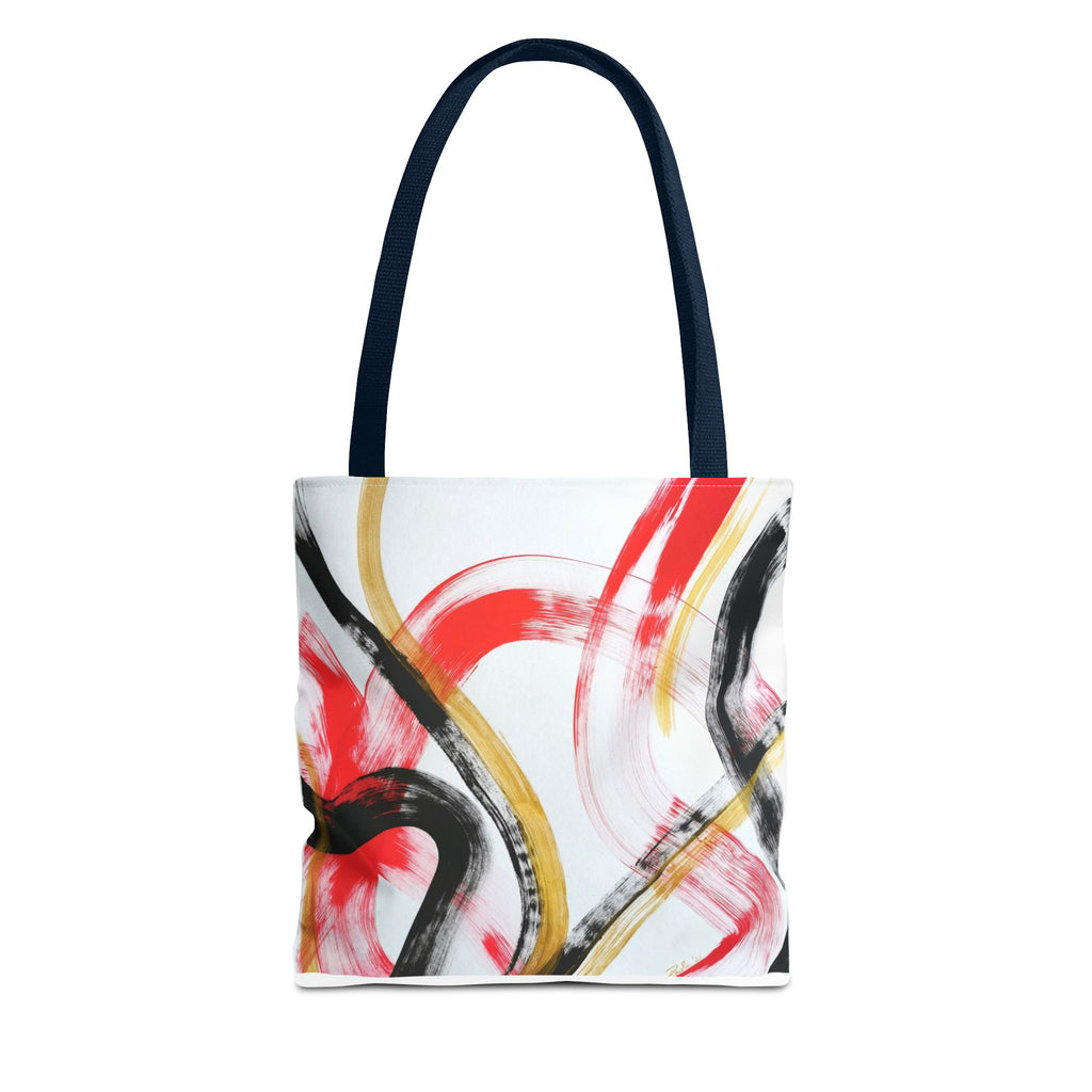 Abstract Brushstroke Tote Bag â€” Red, Black & Gold Artistic All-Over Print