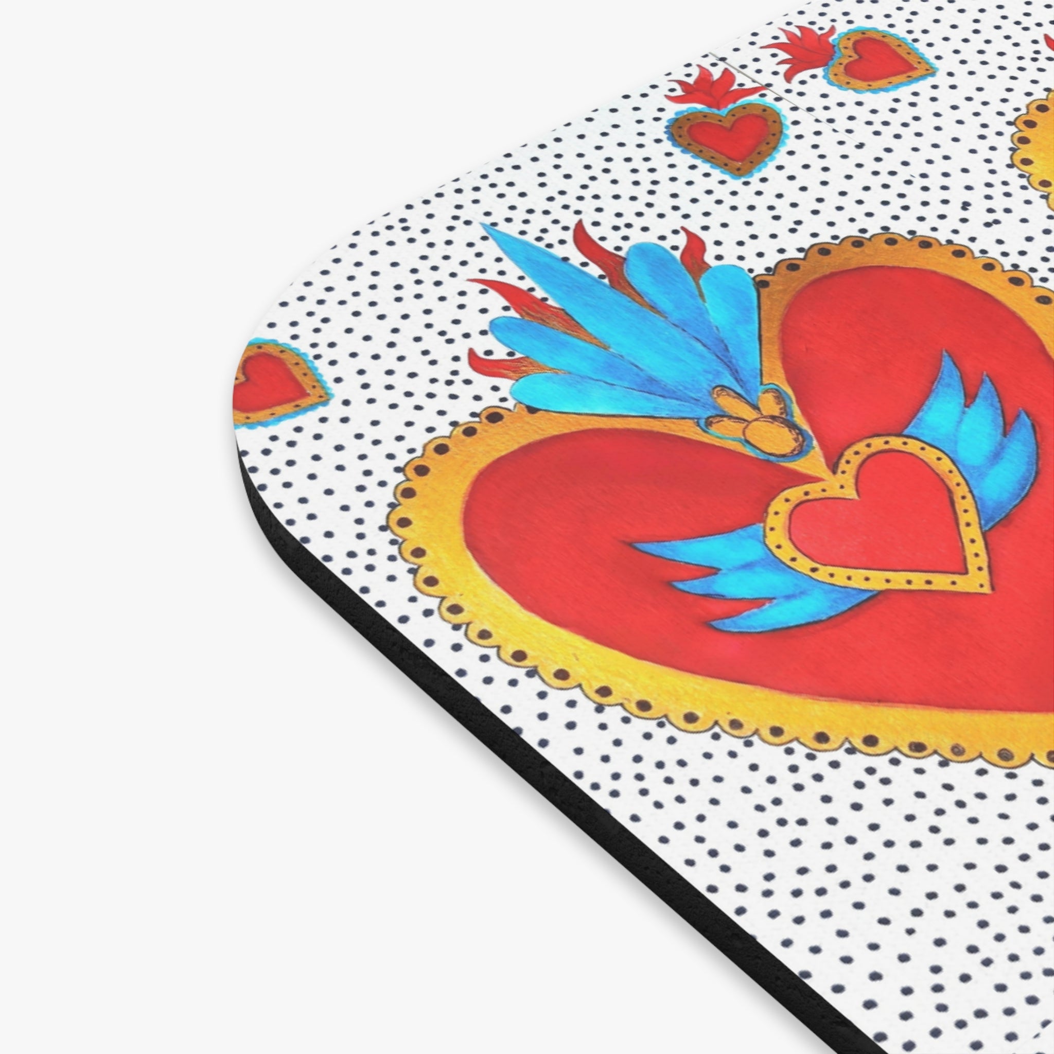 Sacred Heart Pattern Mouse Pad — Colorful Folk Art Desk Mat