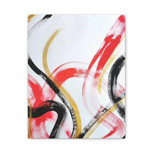 Abstract Brushstroke Canvas Print — Red, Black & Gold Modern Wall Art (Stretched)