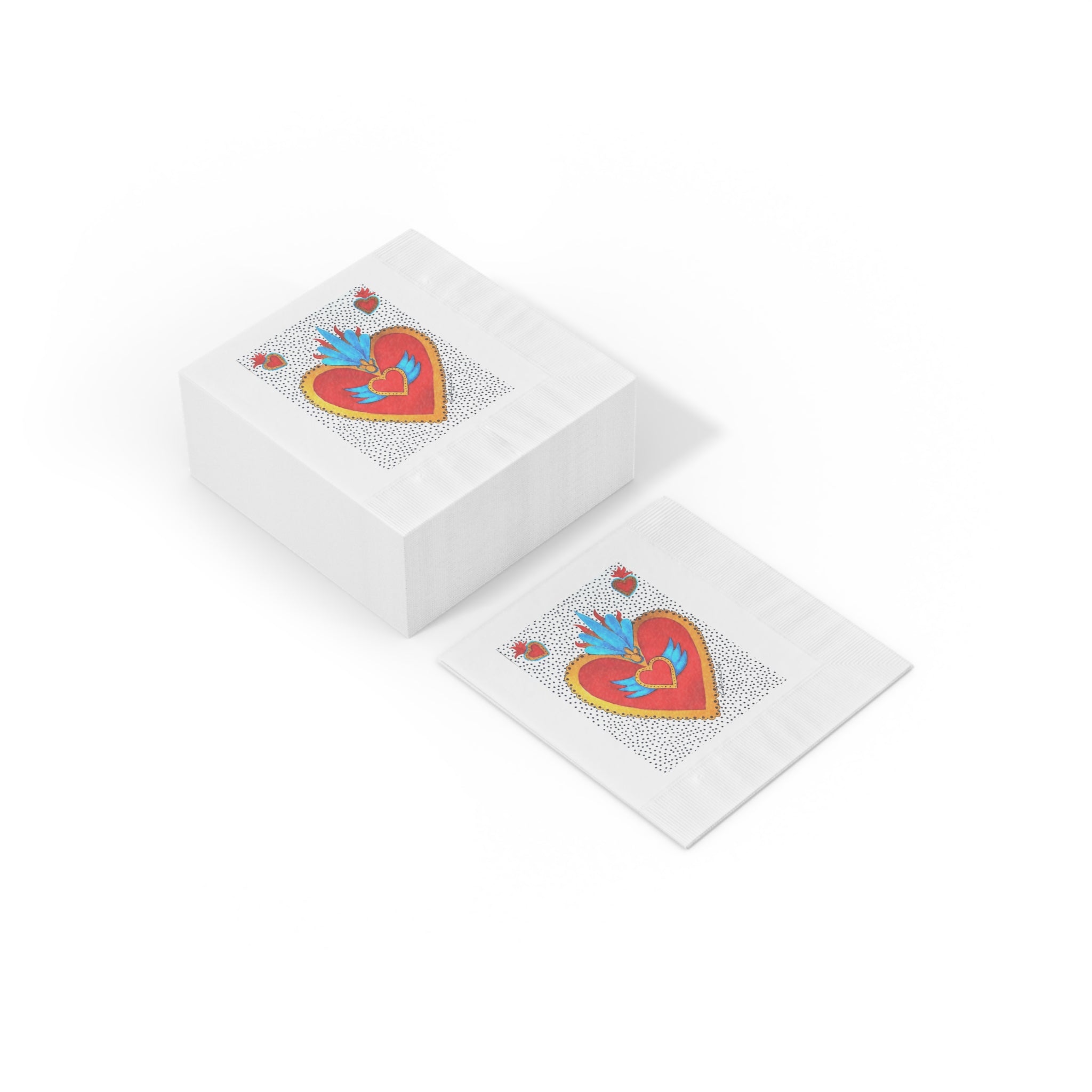 Embroidered Sacred Heart Paper Napkins — Colorful Folk Art Cocktail Napkins