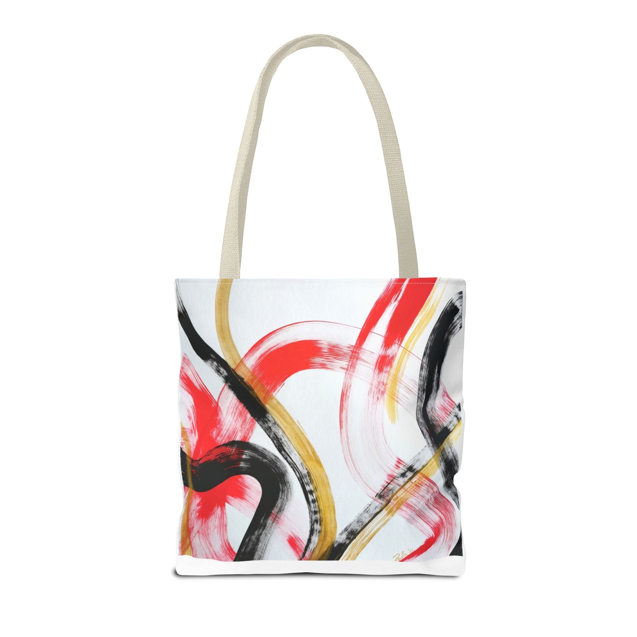 Abstract Brushstroke Tote Bag — Red, Black & Gold Artistic All-Over Print