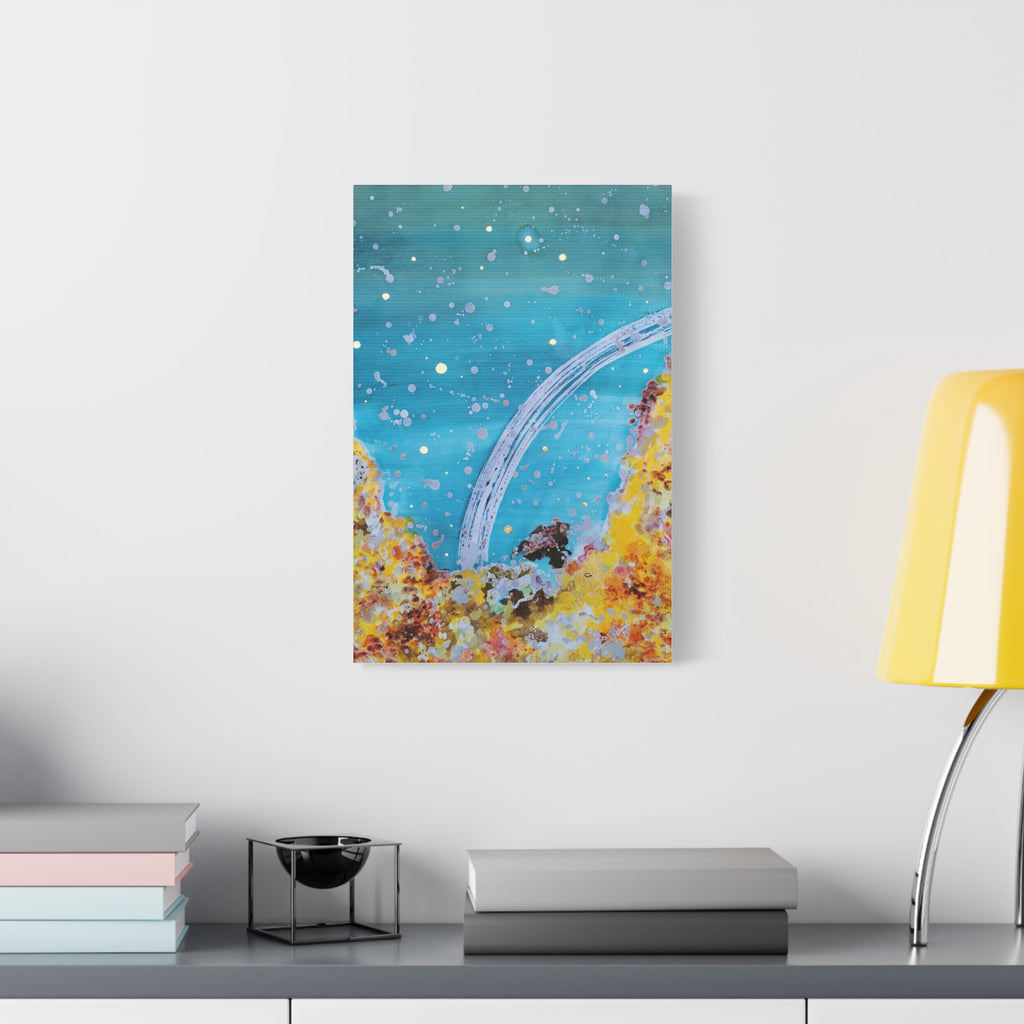 Abstract Ocean Arch Canvas - Teal & Gold Wall Art