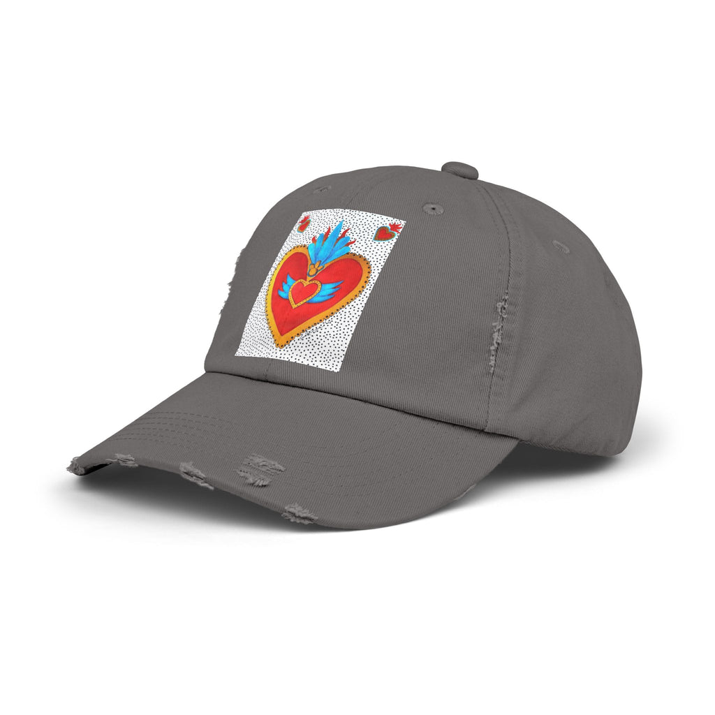 Distressed Cap — Sacred Flaming Heart Patch Baseball Hat