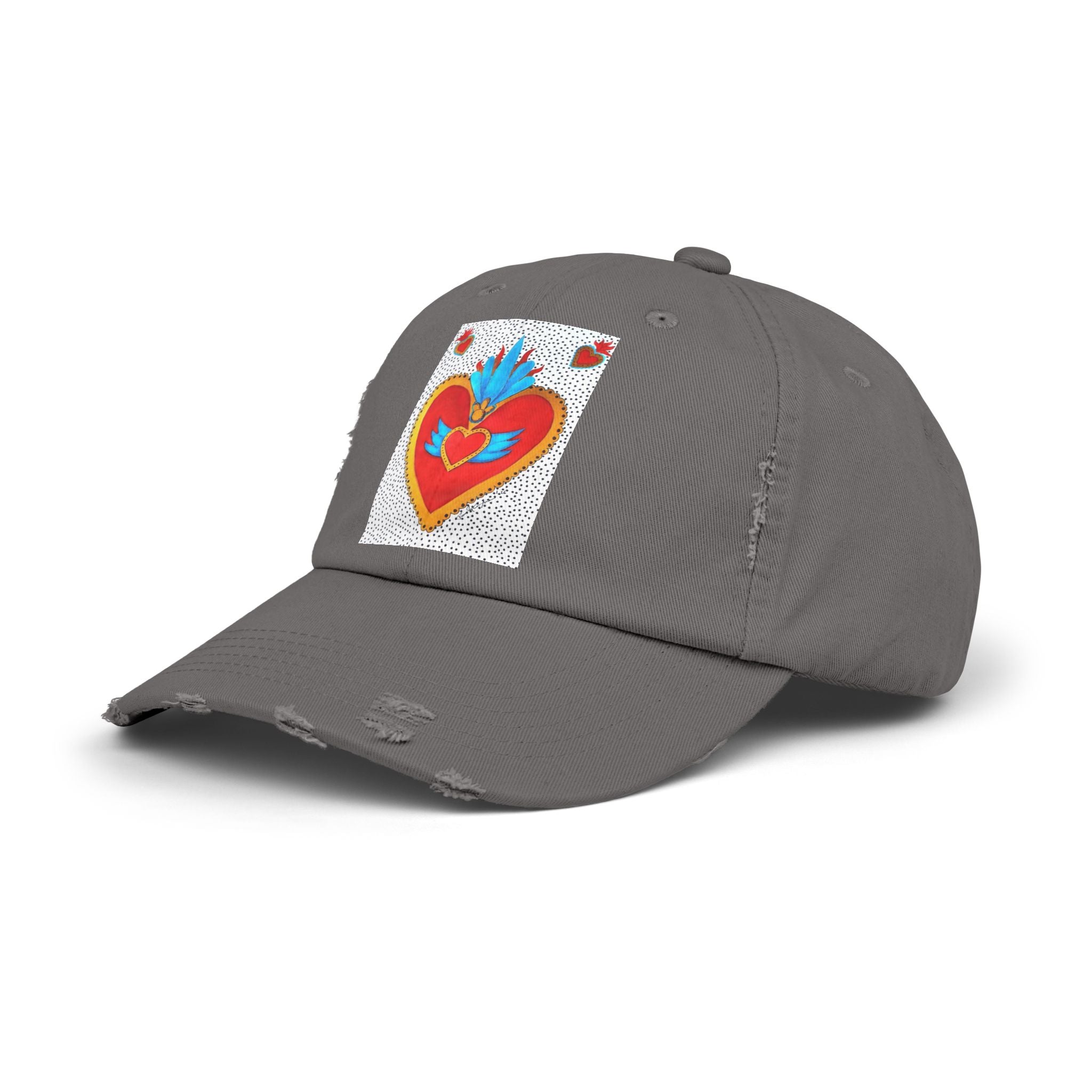 Distressed Cap — Sacred Flaming Heart Patch Baseball Hat