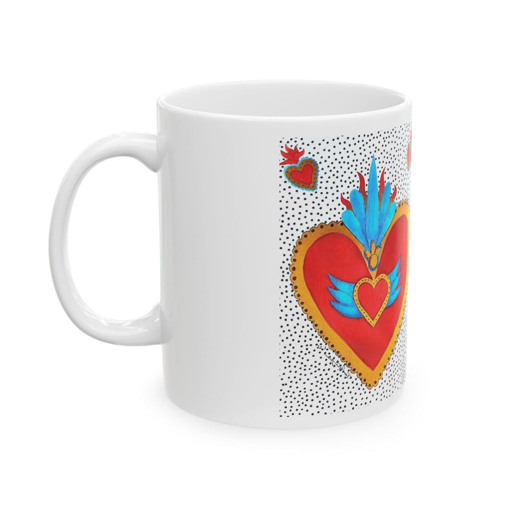 Tasse en céramique « Heart Folk Art » — Motif Cœur Sacré vif (325 ml et 443 ml)