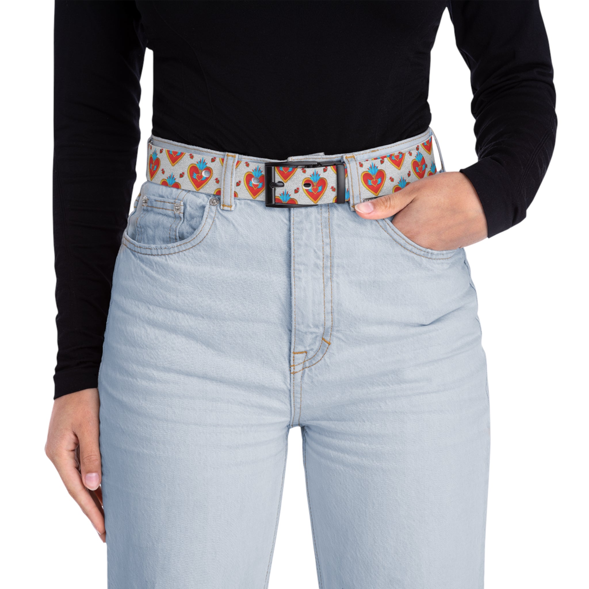 Heart Folk Art Belt — Colorful Sacred Heart Pattern Accessory