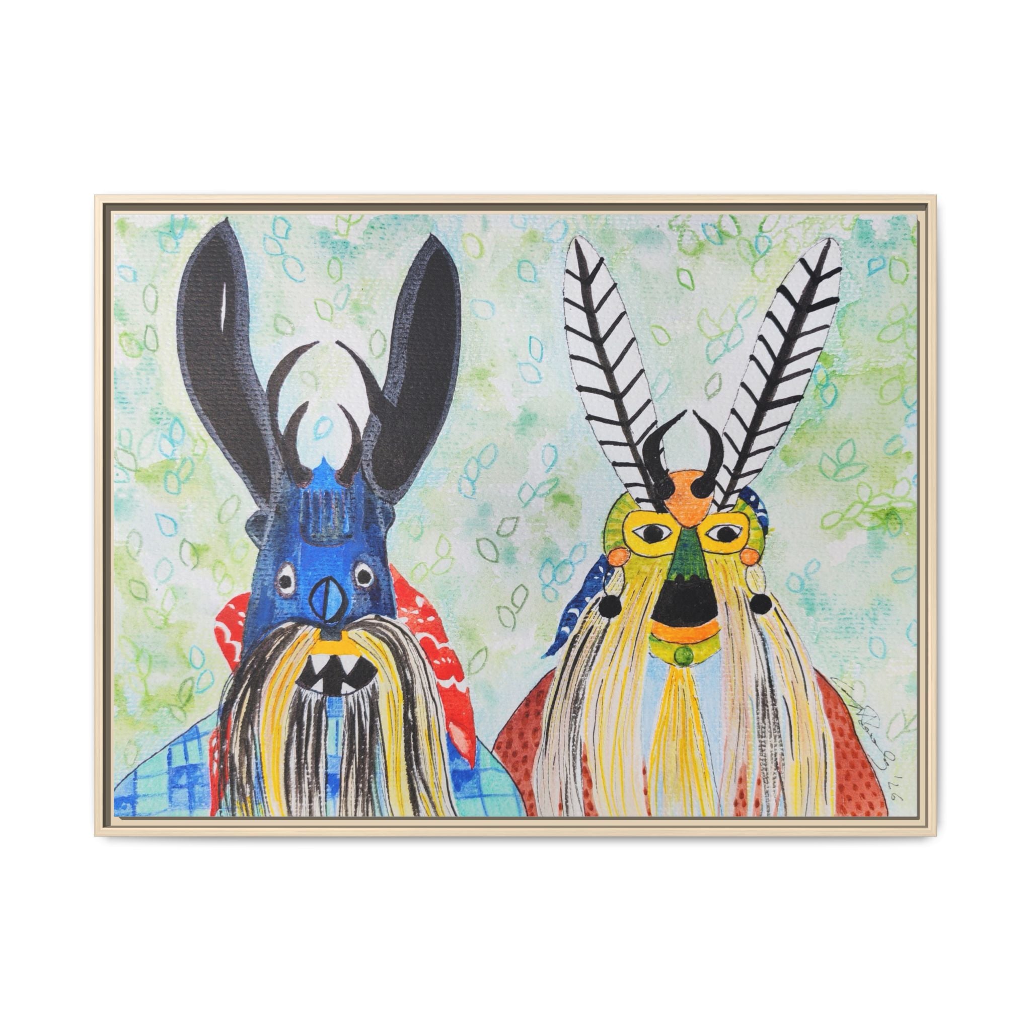 Colorful Folk Mask Matte Canvas Print (Framed)