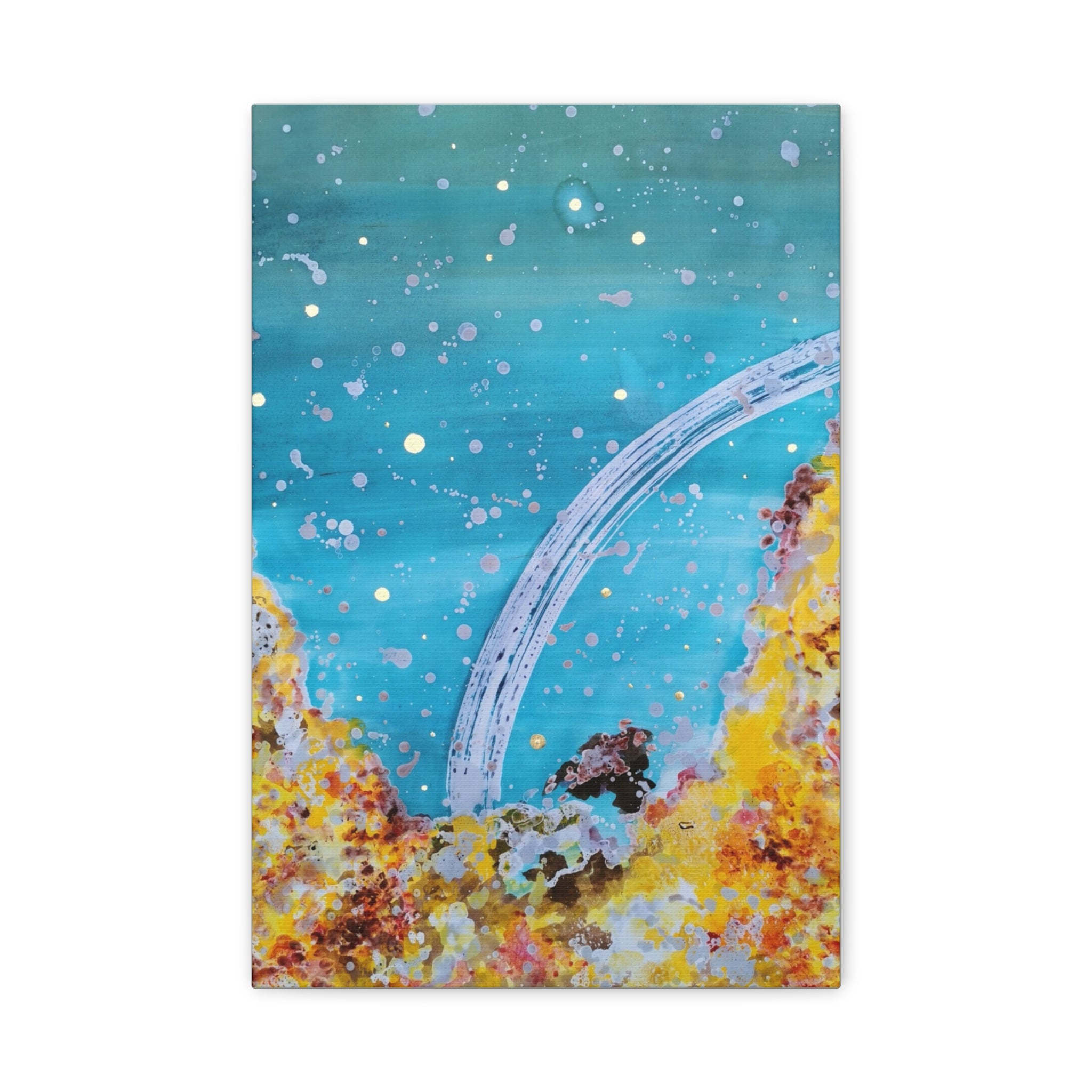 Abstract Ocean Arch Canvas - Teal & Gold Wall Art