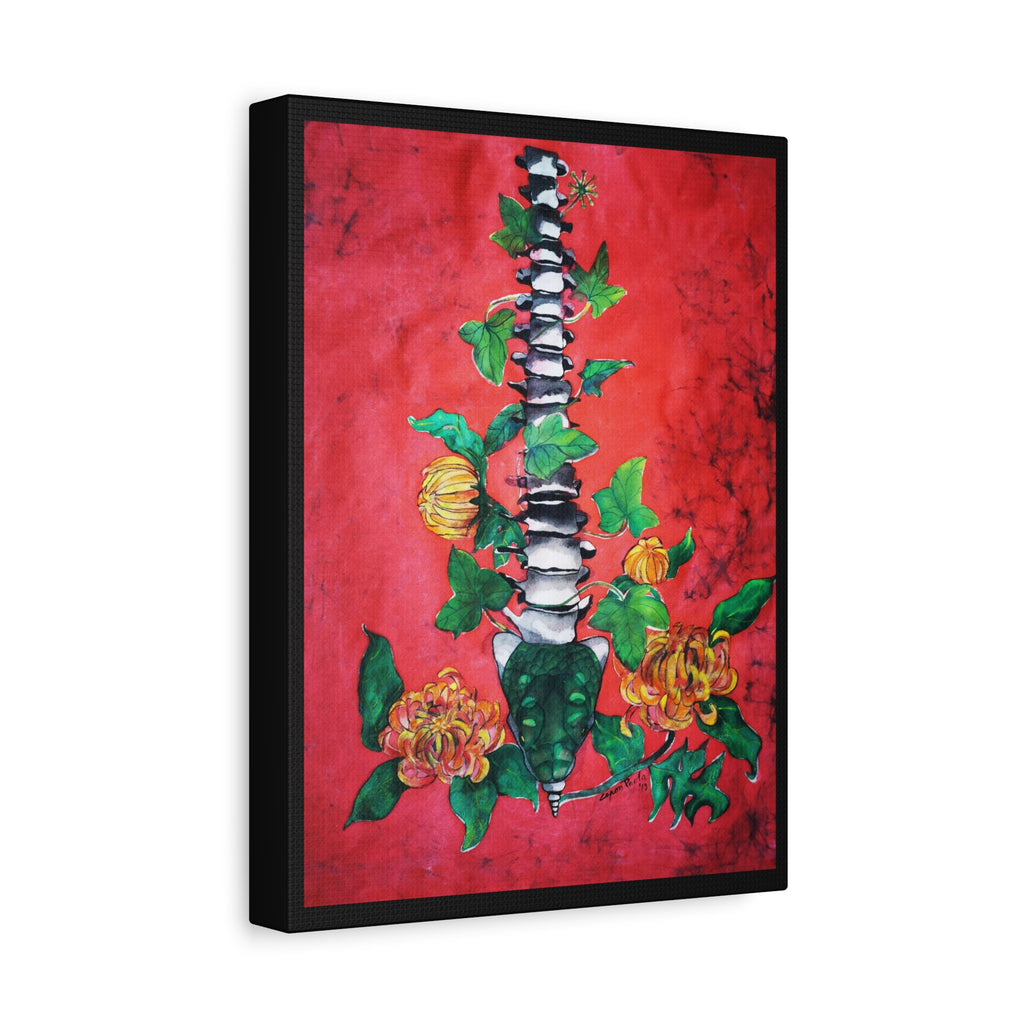 Floral Spine Canvas Print — Vibrant Red Botanical Wall Art