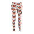 Heart Motif Leggings — Red Folk Art Sacred Heart Pattern for Women