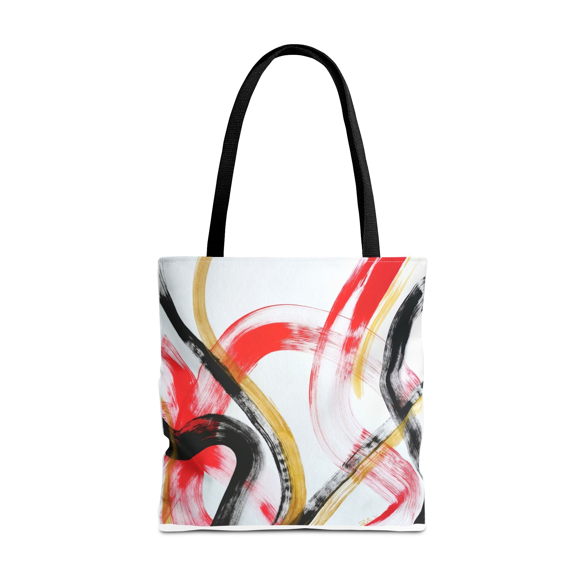 Abstract Brushstroke Tote Bag — Red, Black & Gold Artistic All-Over Print